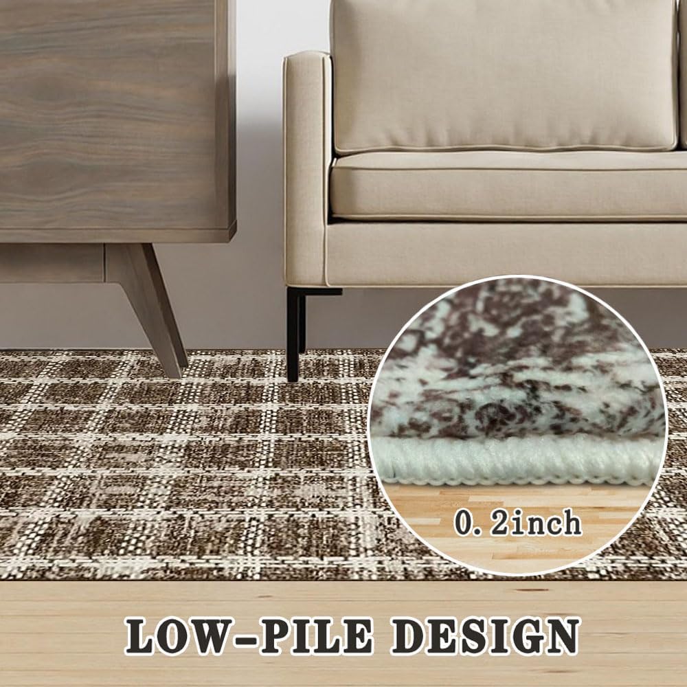 Checkered Area Rugs, Soft Low-Pile Geometric Carpet, Non-Slip Washable Retro Carpet for Bedroom Living Room Kitchen Farmhouse Entryway Hallway Indoor Decor
