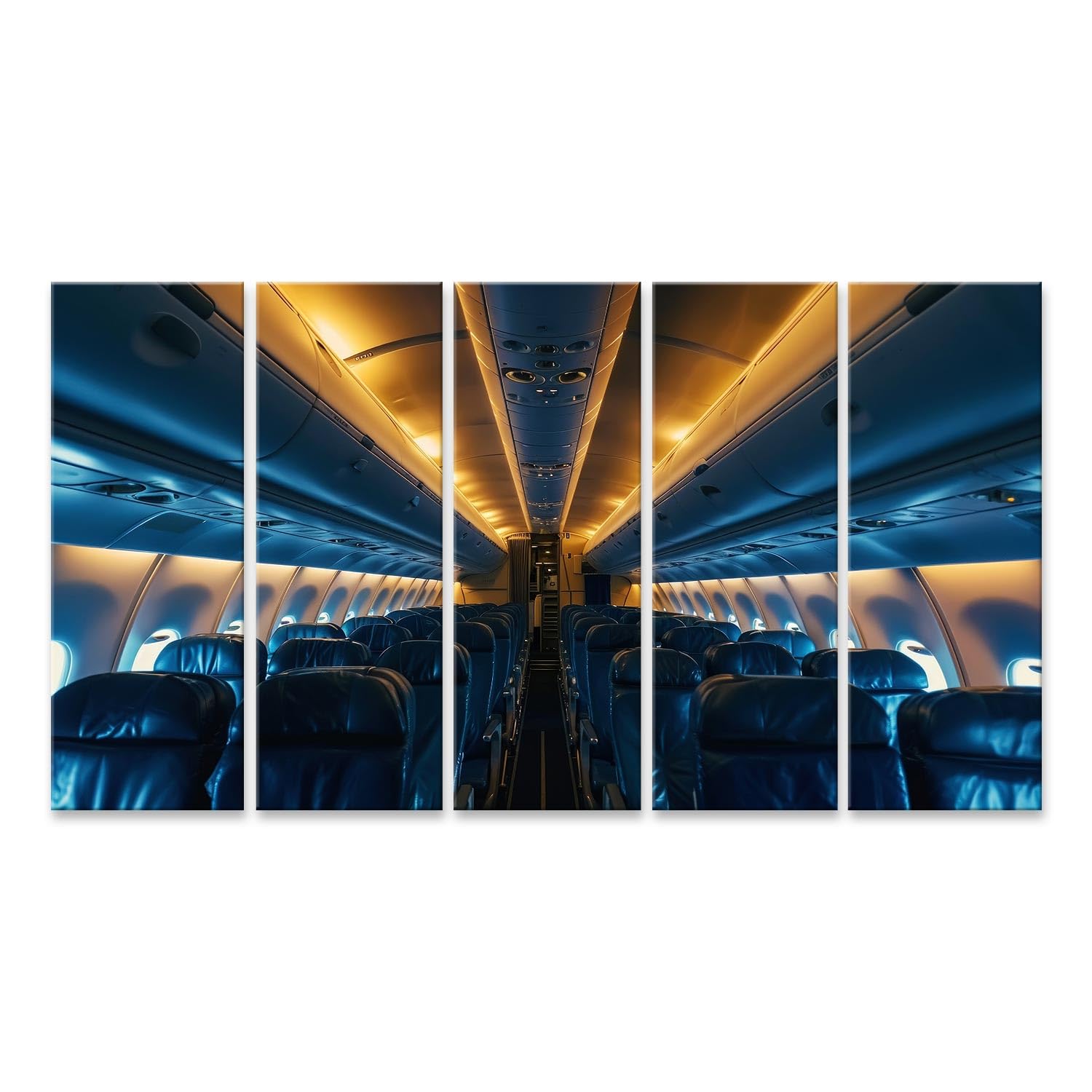 islandburner Primer cuadro sobre lienzo interior Una cabina vacía de pasajeros de un avión civil, iluminado por la noche avión sala sala de estar aerolínea imágenes murales carteles