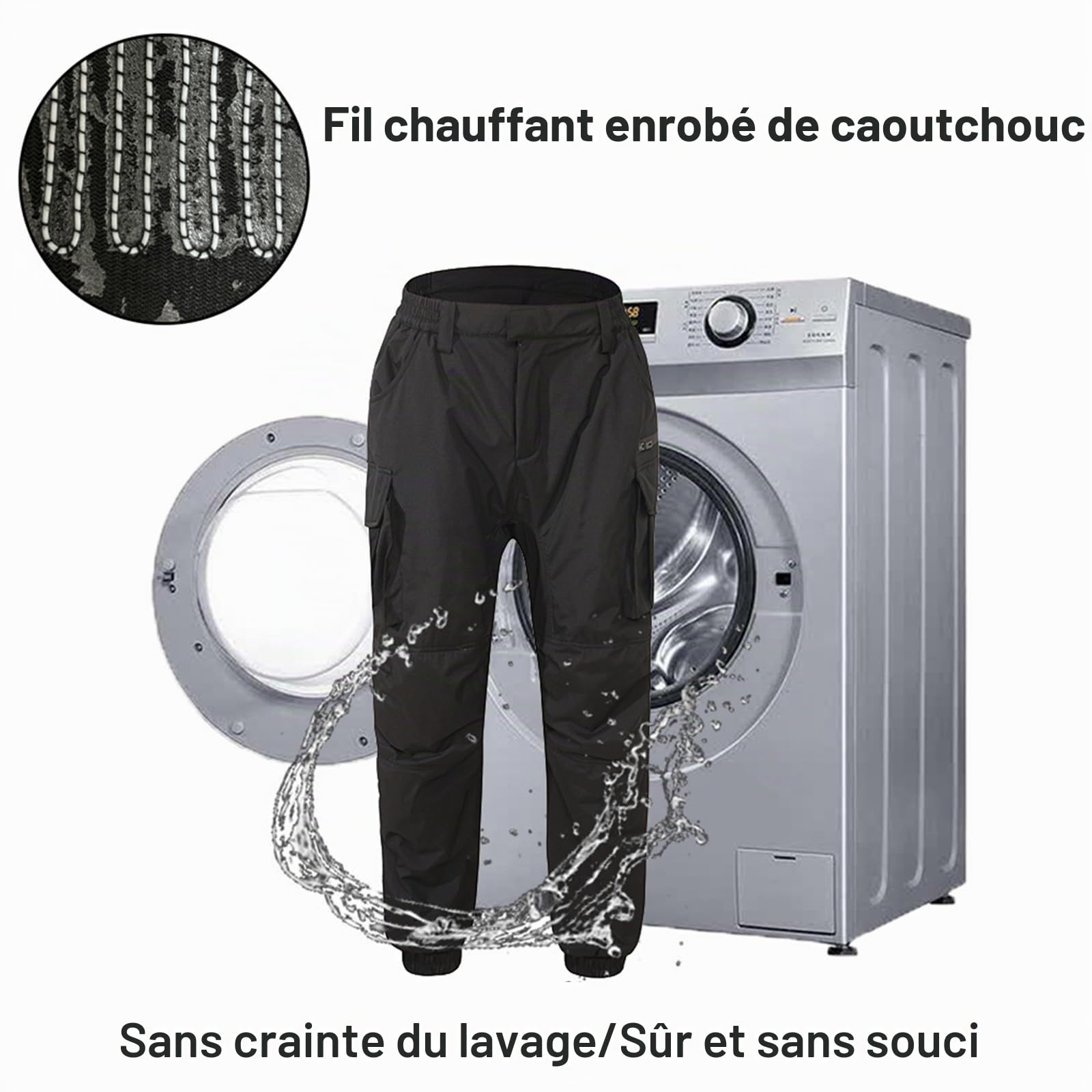 Pantalon chauffant imperméable pour homme avec 18 zones chauffantes rechargeable par USB et plusieurs poches pour le voyage
