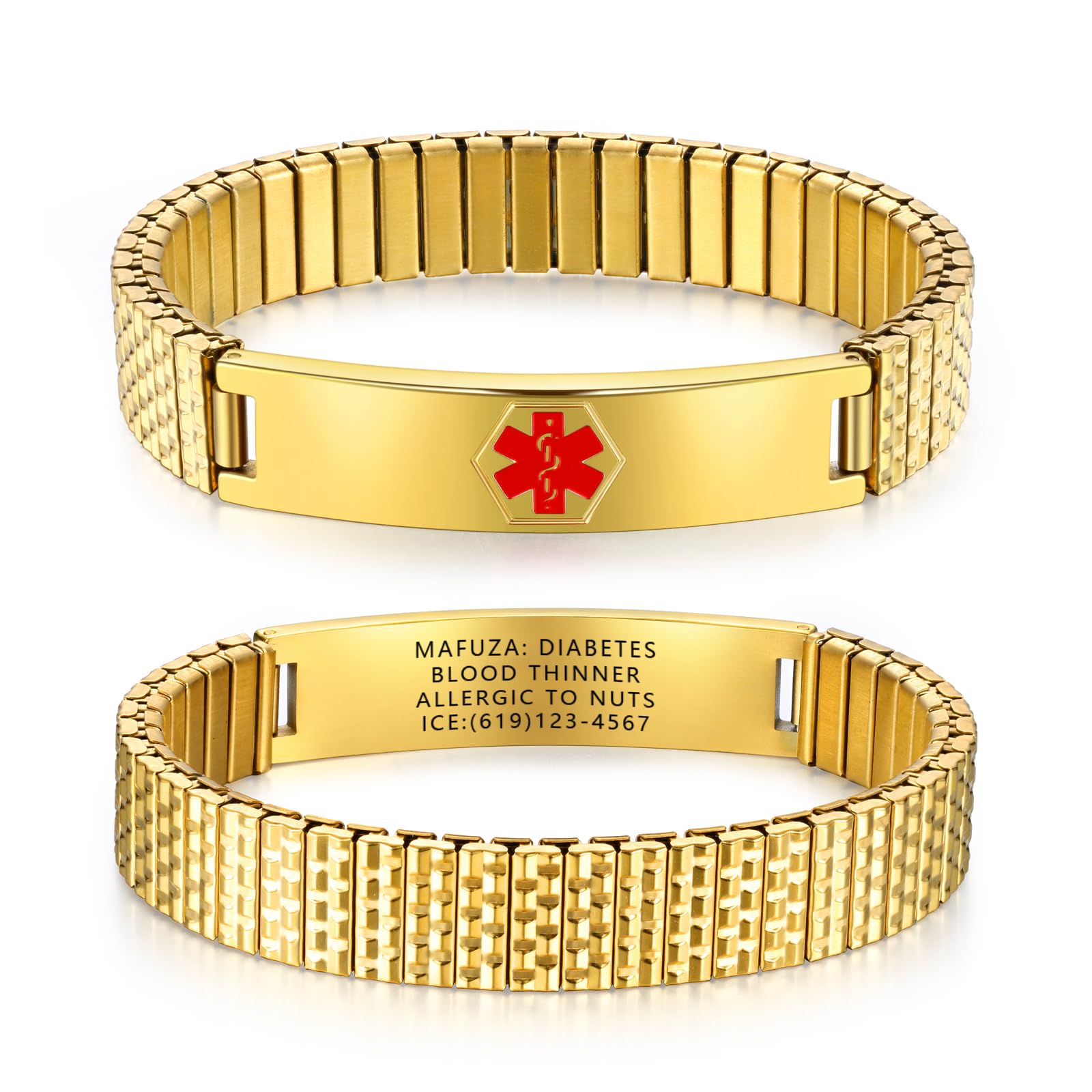 lagofit Medical Alert Bracelet for Men Women, Stainless Steel Medical ID Bracelet, 3 Sizes 4 Colors Elastic Strap Unisex Medical Bracelet