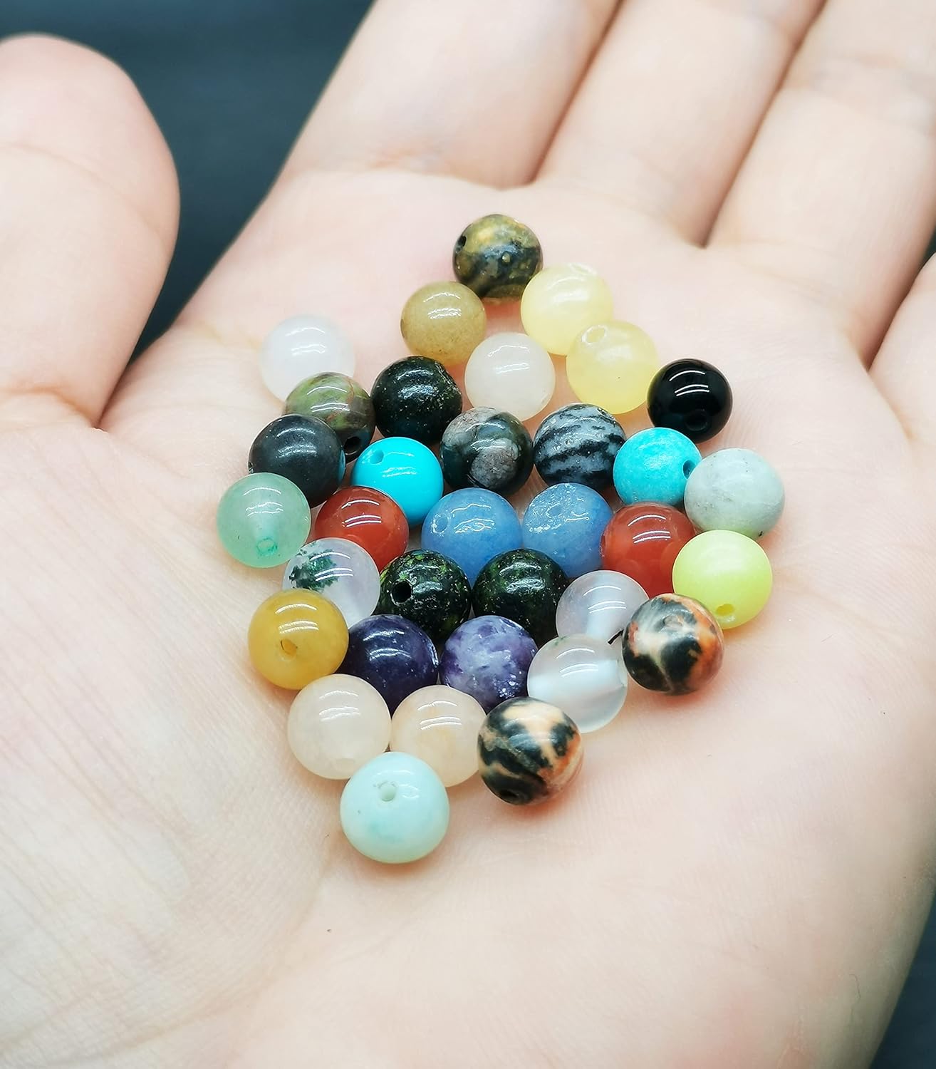 1200pcs 6mm Natural Round Stone Beads Real Gemstone Beading Loose Gemstone Hole Size 1mm DIY Smooth Beads for Bracelet Necklace Earrings Jewelry Making,Box Packed(24 Material -A,6mm) - Image 7