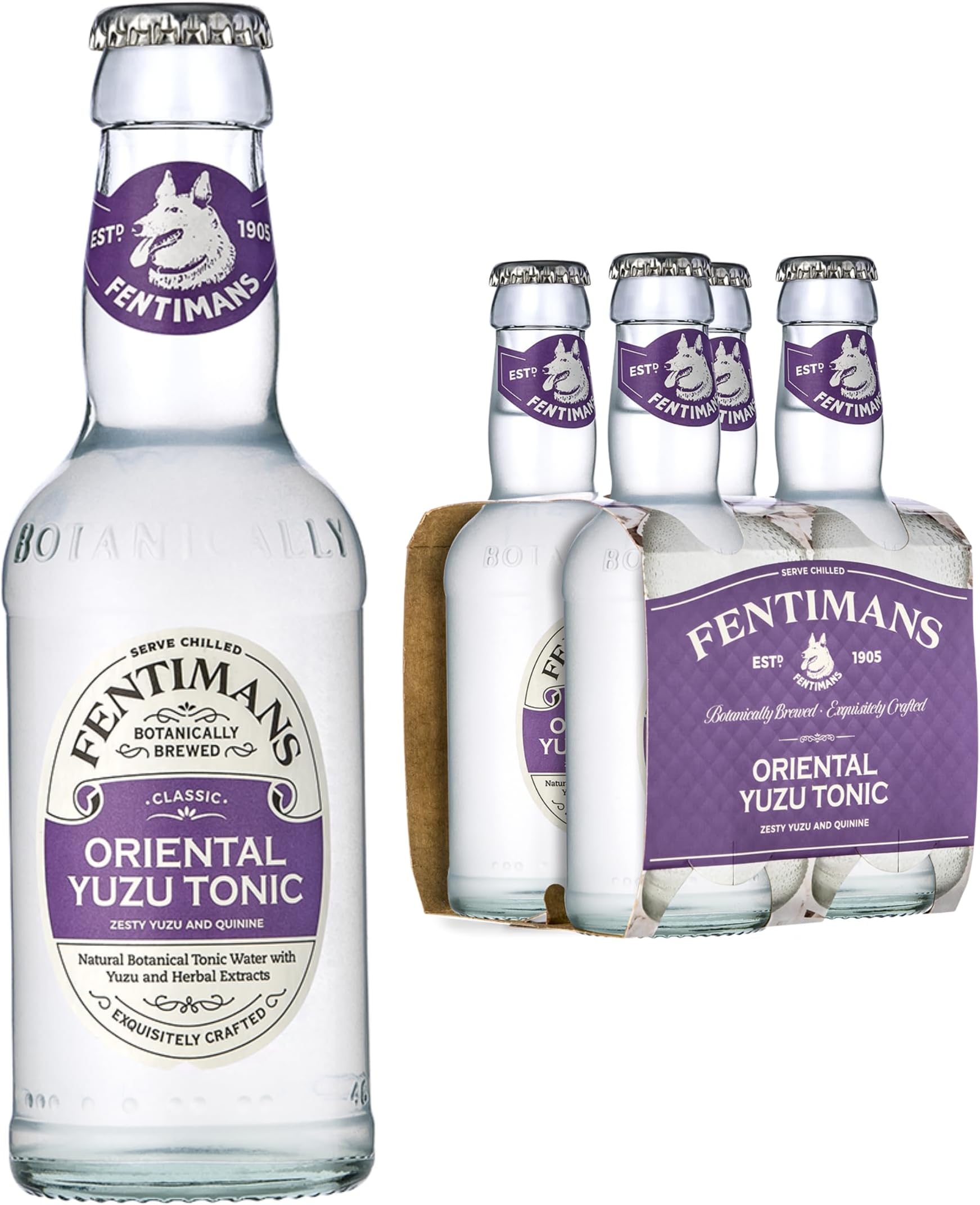Fentimans Oriential Yuzu Tonic Water - Botanically Brewed Water - Infused with Yuzu Extracts and Herbal Undertones - Low Calorie, Gluten Free and Vegan Friendly Soft Drinks - 4 x 200 ml