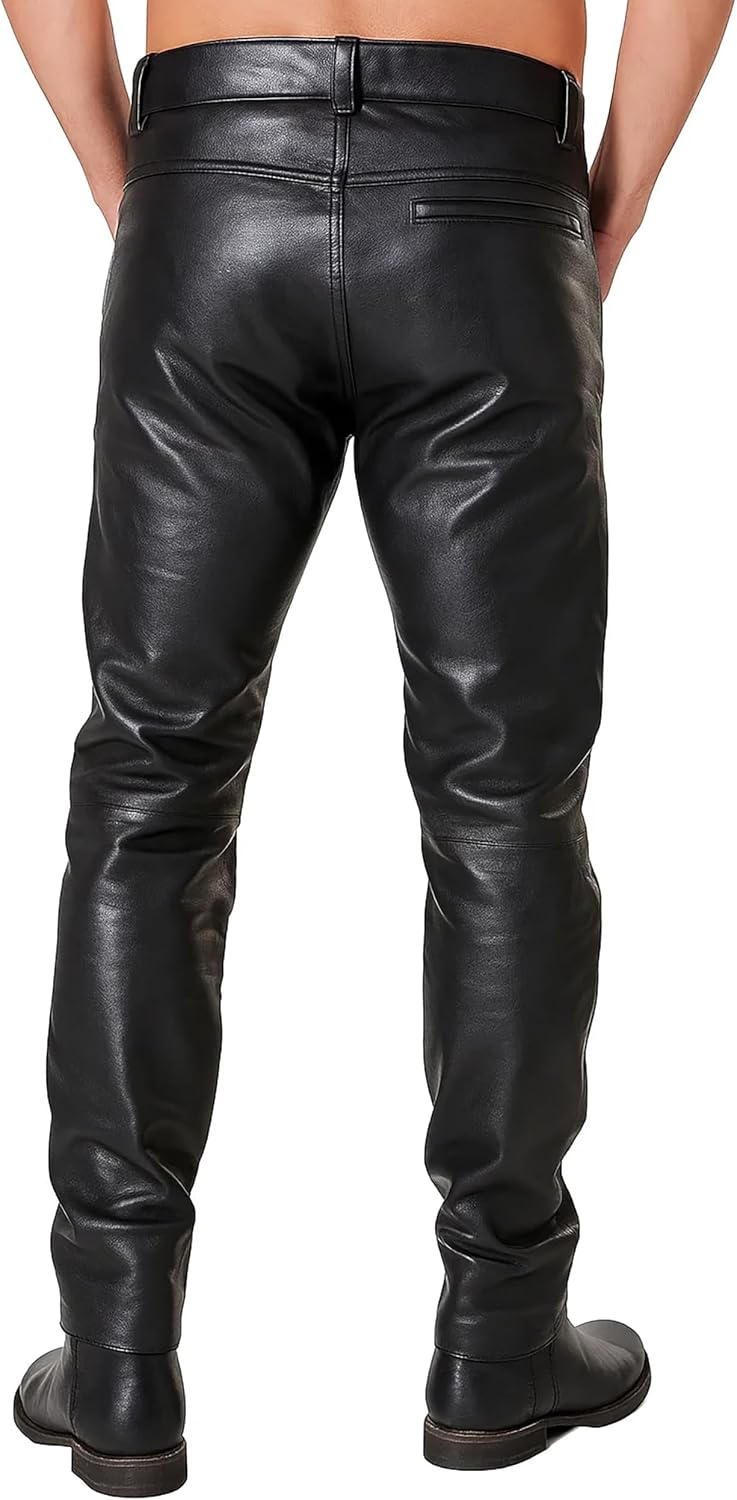 CHICAGO-FASHIONS Leather Pants Mens - Eric Costume Black Pants Men - Halloween Vampire Pants