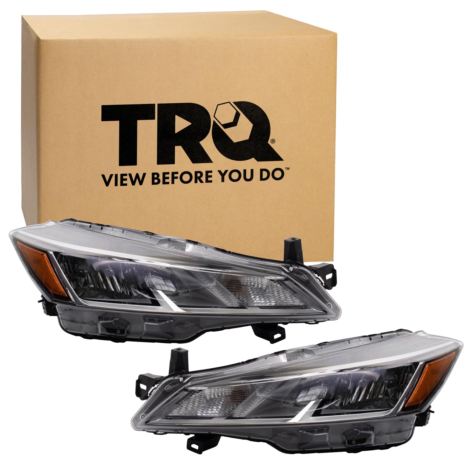 TRQ Driver and Passenger Side Headlight Assembly Set Compatible with 21-24 Nissan Kicks Halogen Only