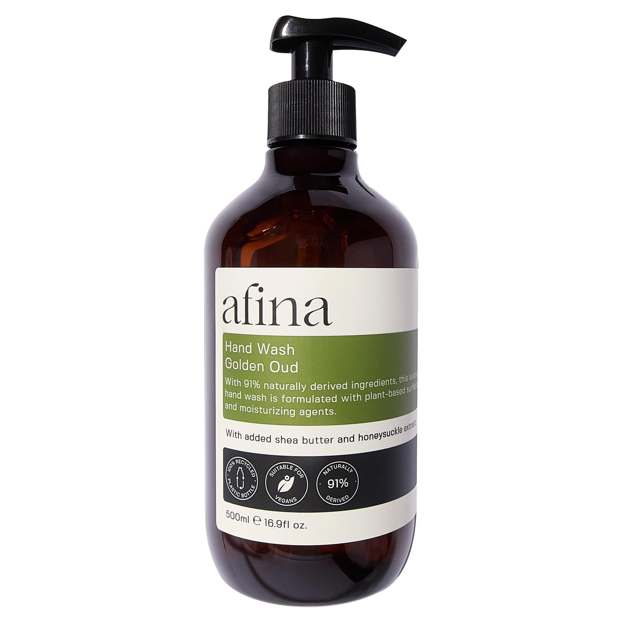 Afina Golden Oud Luxury Hand Wash, 500ml Hand Soap Bottle, Sensual Blend of Spicy