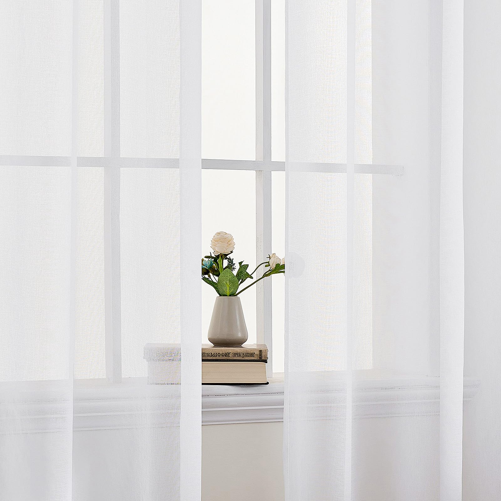 Tenda in Voile Trasparente con Occhielli 200x225 cm Bianco EMEMA