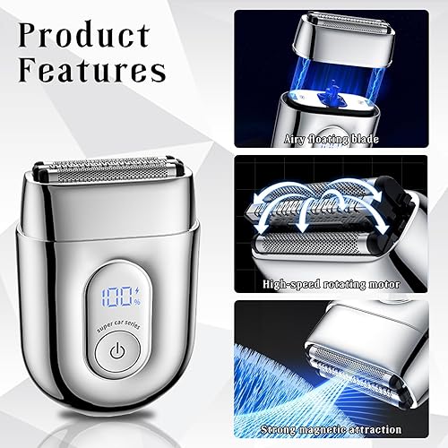 Miniatura 6 de Maquinilla de afeitar eléctrica para hombres, afeitadora eléctrica de aluminio para mujeres, mini afeitadora de aluminio con doble cuchillas