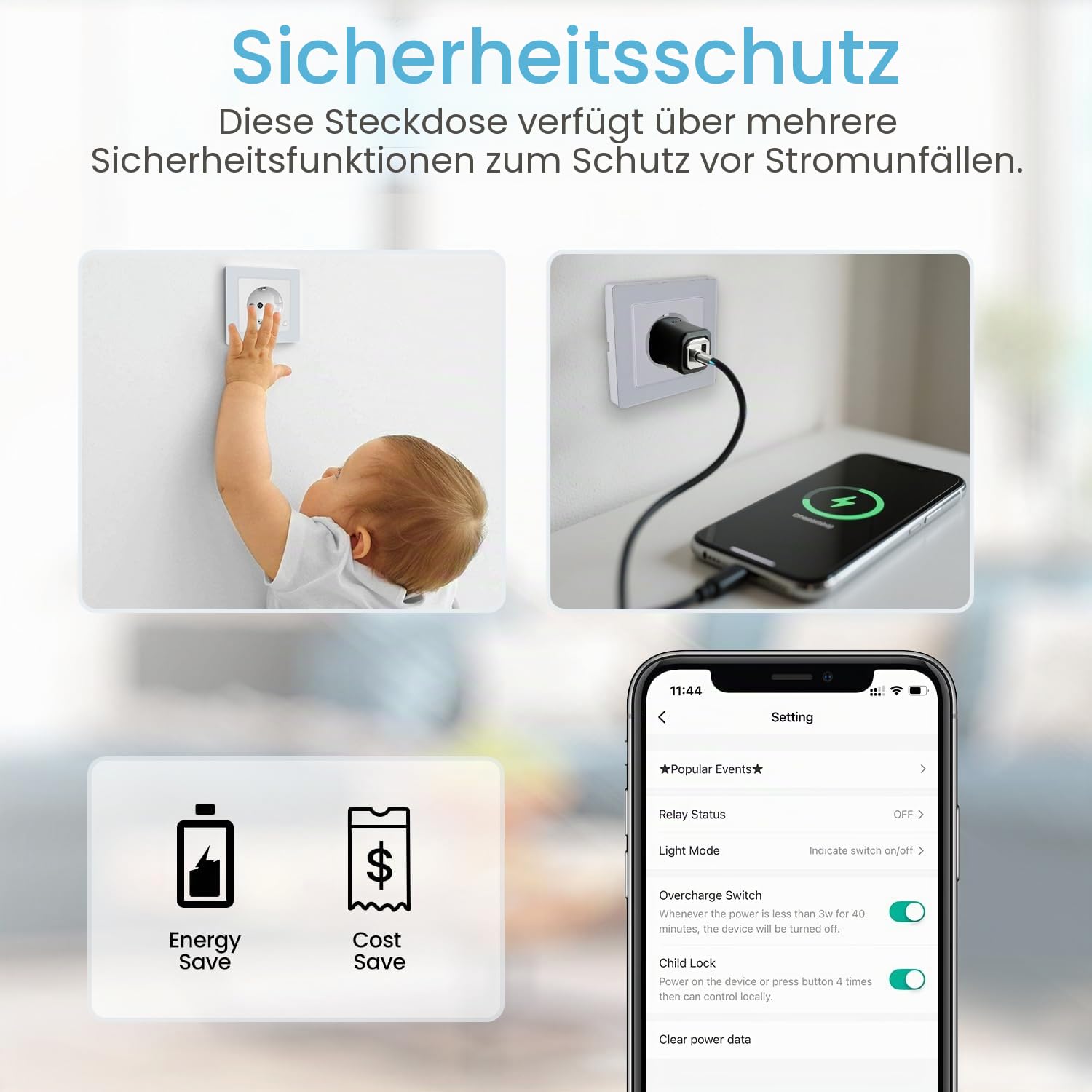 SMARTERCURRY Smart WLAN Schuko Steckdose 13A 4 Stücke Stromzähler 80 * 80mm | Smart Home Rolladensteuerung,Energieeinsparung,Kindersicherung,Zeitschaltuhr,Sprachsteuerung,Kompatible mit Alexa & Google