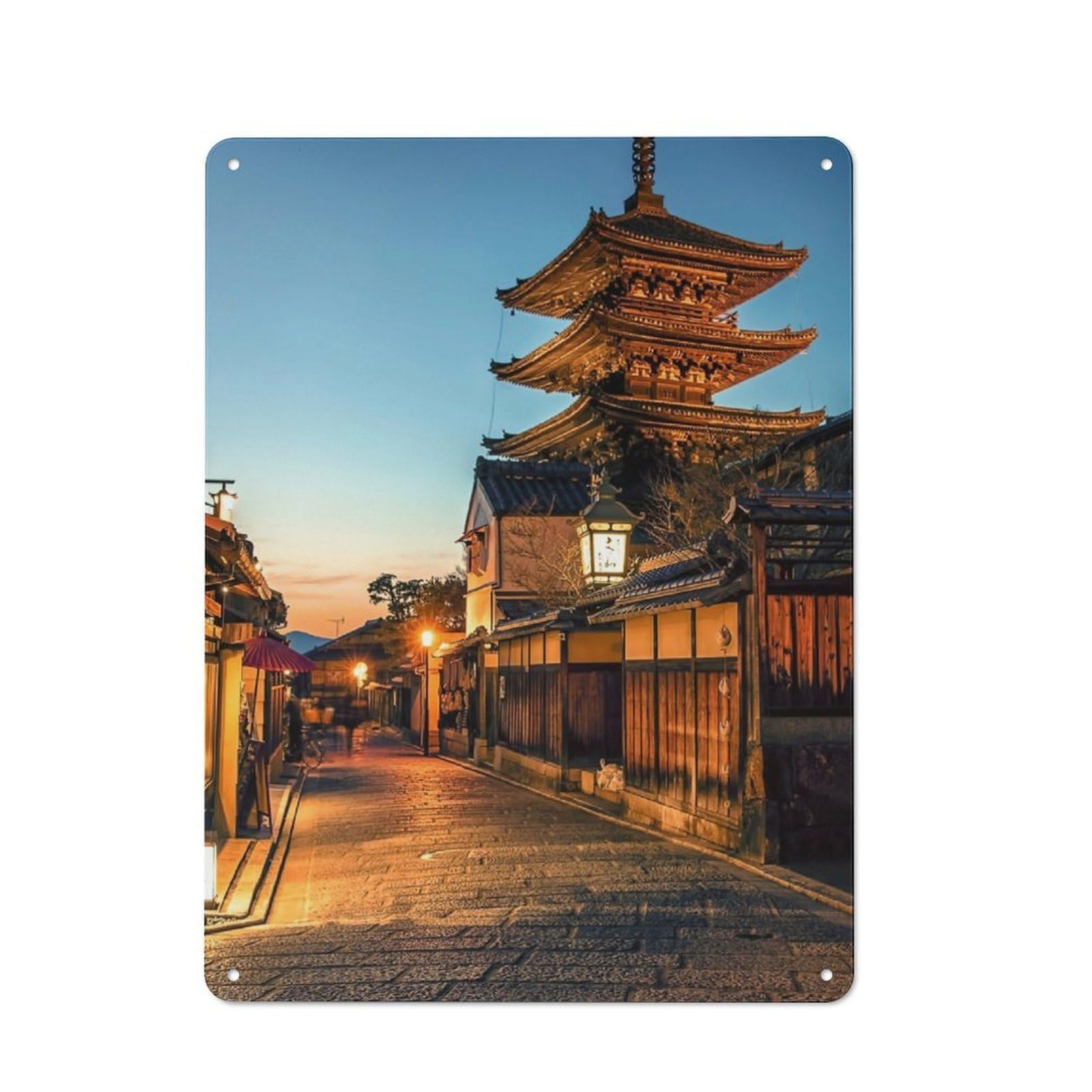 Junmoney Kyoto At Dusk Tin Wall Sign With Design 40X30cm, Classic Kitchen Wall Decor For Restaurant, Kitchen, Counter Or Breakfast Nook