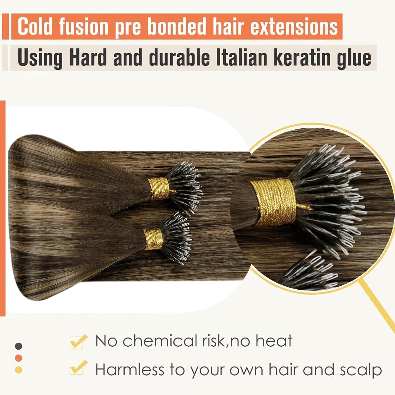 LaaVoo Nano Hair Extensions Real Human Hair 100g Full Head Nano Beads Hair Extensions Balayage Dark Brown to Medium Blonde Invisible Nano Ring Straight Remy Hair 100s 20 Inch #4/27/4 - Image 3