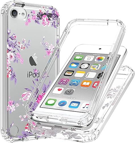 Miniatura 1 de Vokuha - Funda para iPod Touch 6, iPod Touch 5, iPod Touch 7, diseño floral de TPU transparente y transparente a prueba de golpes, para iPod Touch