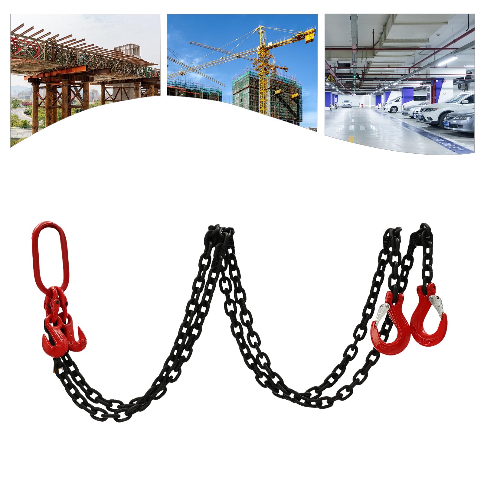 Cinghia a catena 2T, catena di sollevamento in acciaio legato, 2 catene da 2 m con gancio di sicurezza, durevole, resistente agli urti e alla ruggine per officina, cantiere e magazzino