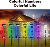 Vista 2 de Número solar de casa, número de dirección solar con número acrílico 3D, estacas de hierro, luz colorida, control remoto, señal de dirección moderna