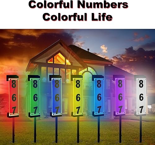 Miniatura 2 de XINDEW Número solar de casa, número de dirección solar con número acrílico 3D, estacas de hierro, luz colorida, control remoto, señal de dirección