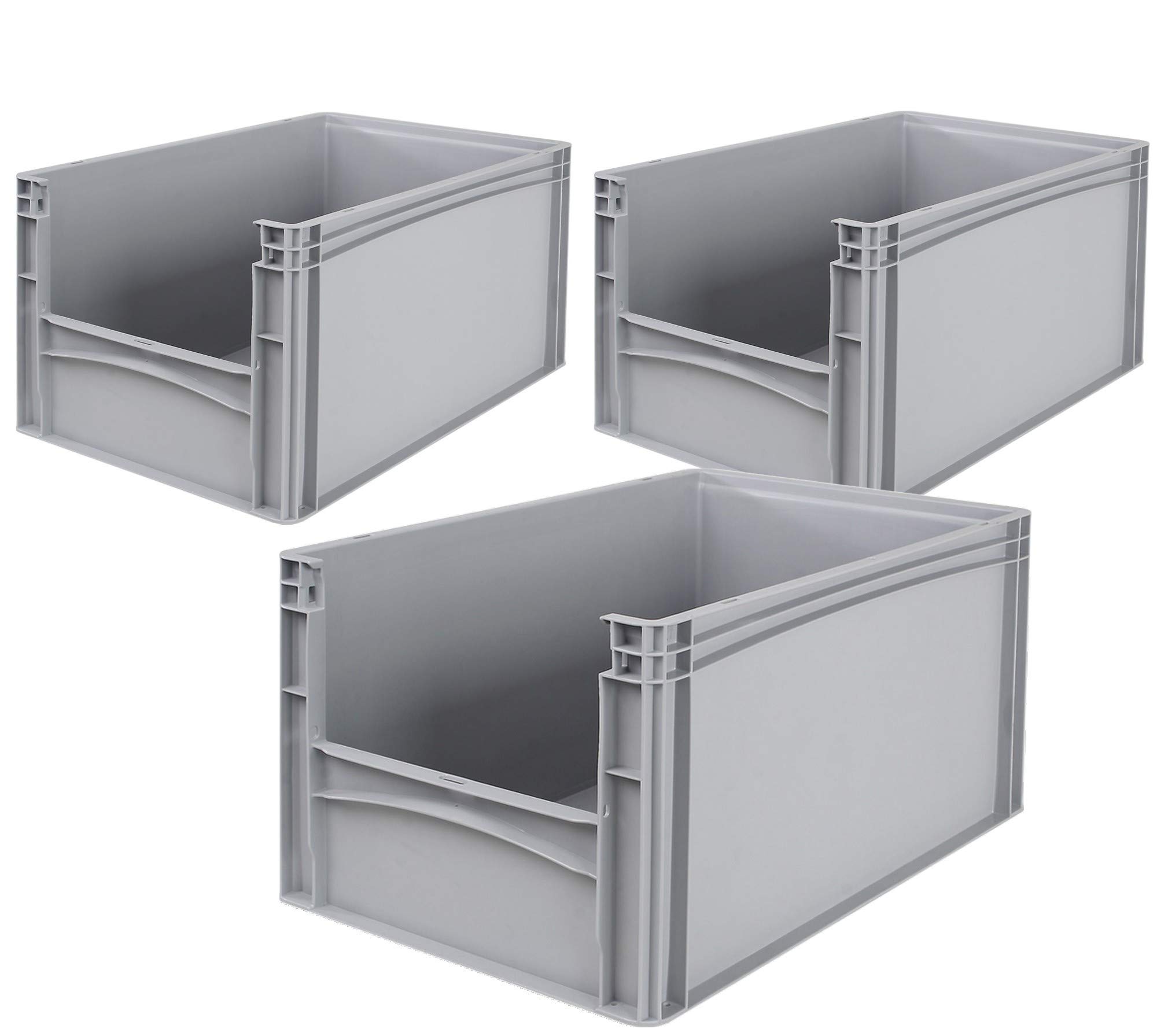 BRB 3 bacs Euro avec ouverture sur un côté frontal, L x l x H 600 x 400 x 320 mm, couleur : gris