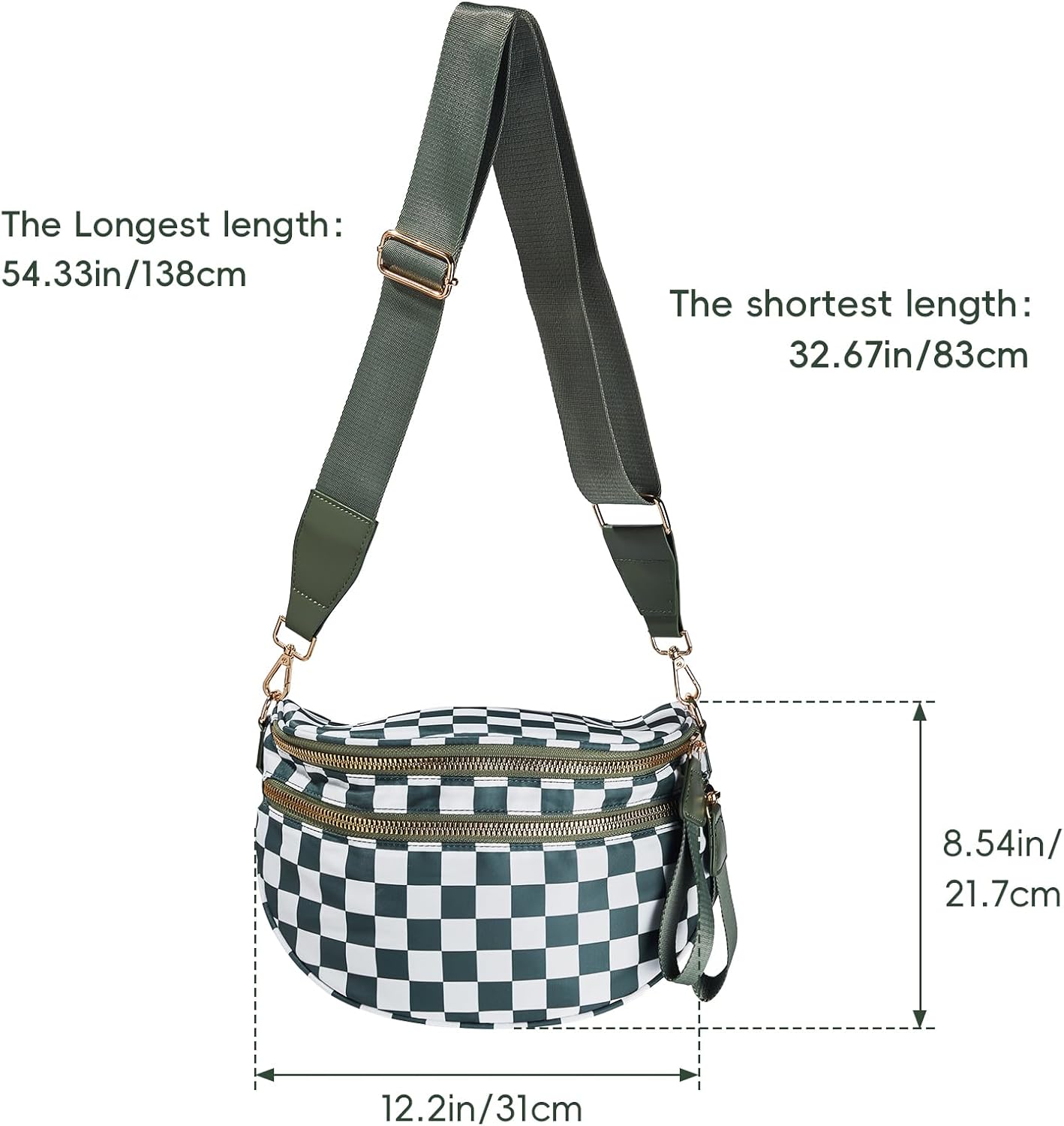 Checkered Crossbody Bags For Women,Bum Bag,Checkered Purse,Spacious Fanny Pack with Polyester Fabric - Image 7