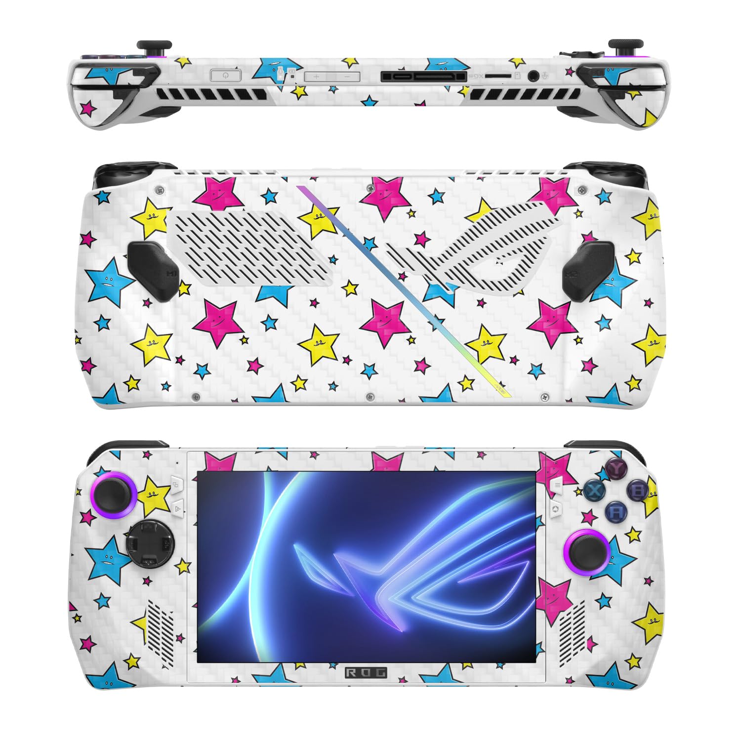 MightySkins Carbon Fiber Skin Compatible with Asus ROG Ally - Smiley Stars | Protective, Durable Textured Carbon Fiber Finish | Easy to Apply