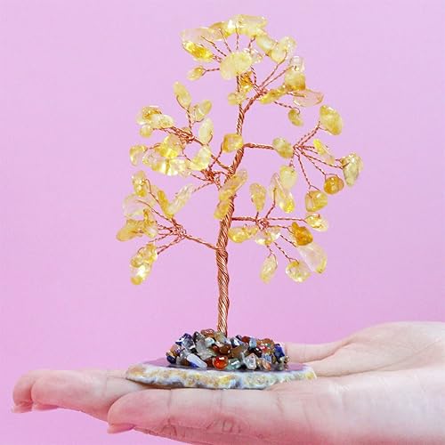 Miniatura 2 de Árbol de cristal de curación de citrino, árbol de la vida, piedra preciosa natural, base de rebanada de ágata, árboles de dinero envueltos en
