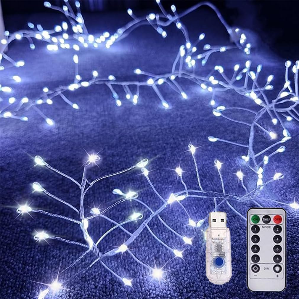Copper Wire Firecracker Light String, LED Cluster Fairy Lights with Remote Control, Holiday Decoration Copper Wire Atmosphere Lights, For Bedroom, DIY, Christmas Tree, Garden, Party (White,6M)