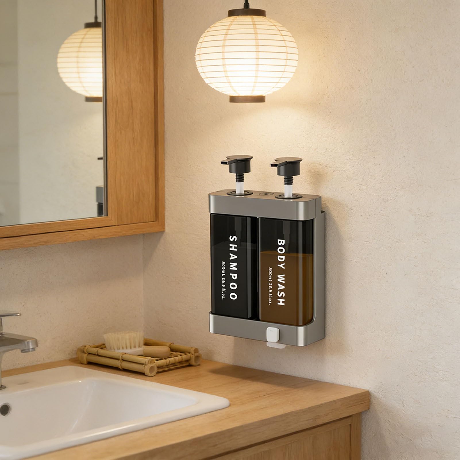 Dispenser di Sapone per Doccia, capacità di 500 Ml a 2 Camere per Montaggio da Tavolo o a Parete, Dispenser per Pompa per Balsamo per Shampoo, per il Bagno di Casa Dell'hotel