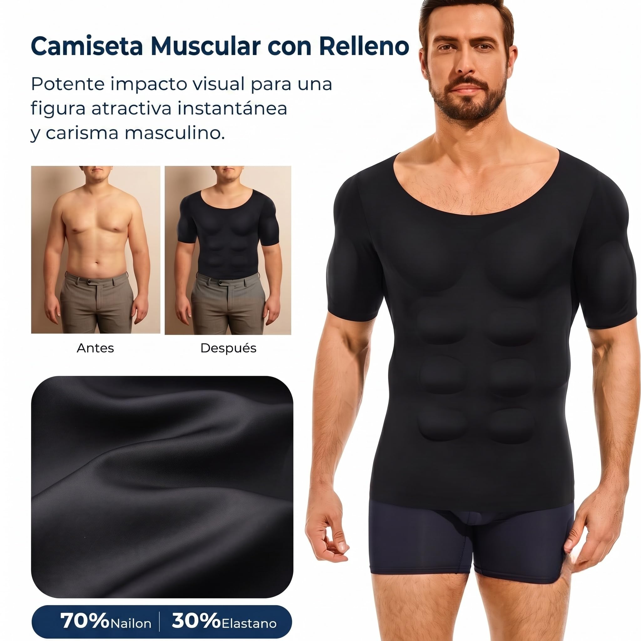forma terraza muscle top, Compresion Modulos 3D Relleno de Musculo | Camiseta Acolchada de Musculatura con Relleno Removible, Invisible Bajo Camisas, Ligera y Transpirable con 4 Tallas