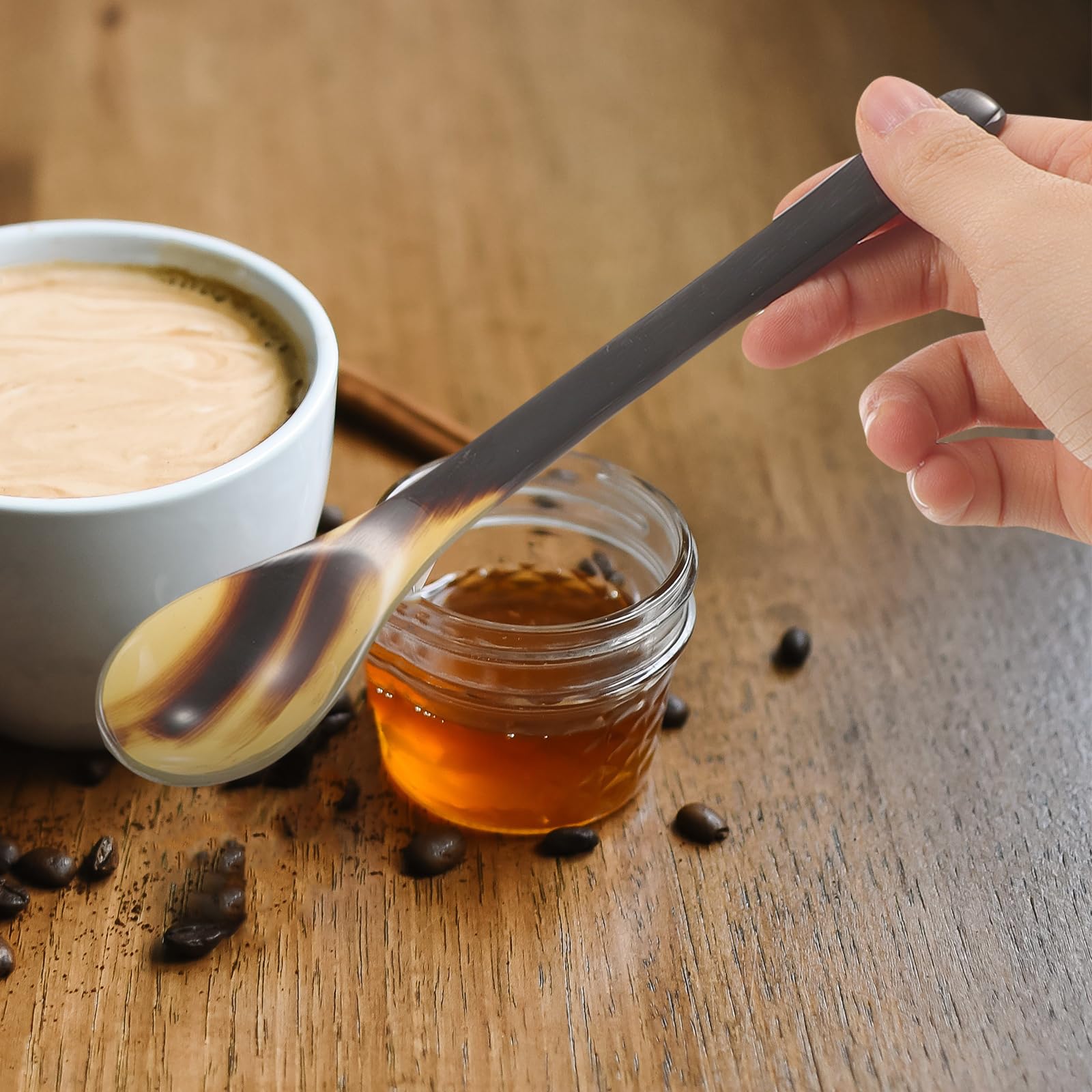 IMIKEYA 4 Stück Horn Eierlöffel: Getränke Rührlöffel Hornlöffel Kaffee Rührlöffel Espressolöffel Kaffee Rührstäbchen Eistee Löffel Hornlöffel - 18 cm Lange
