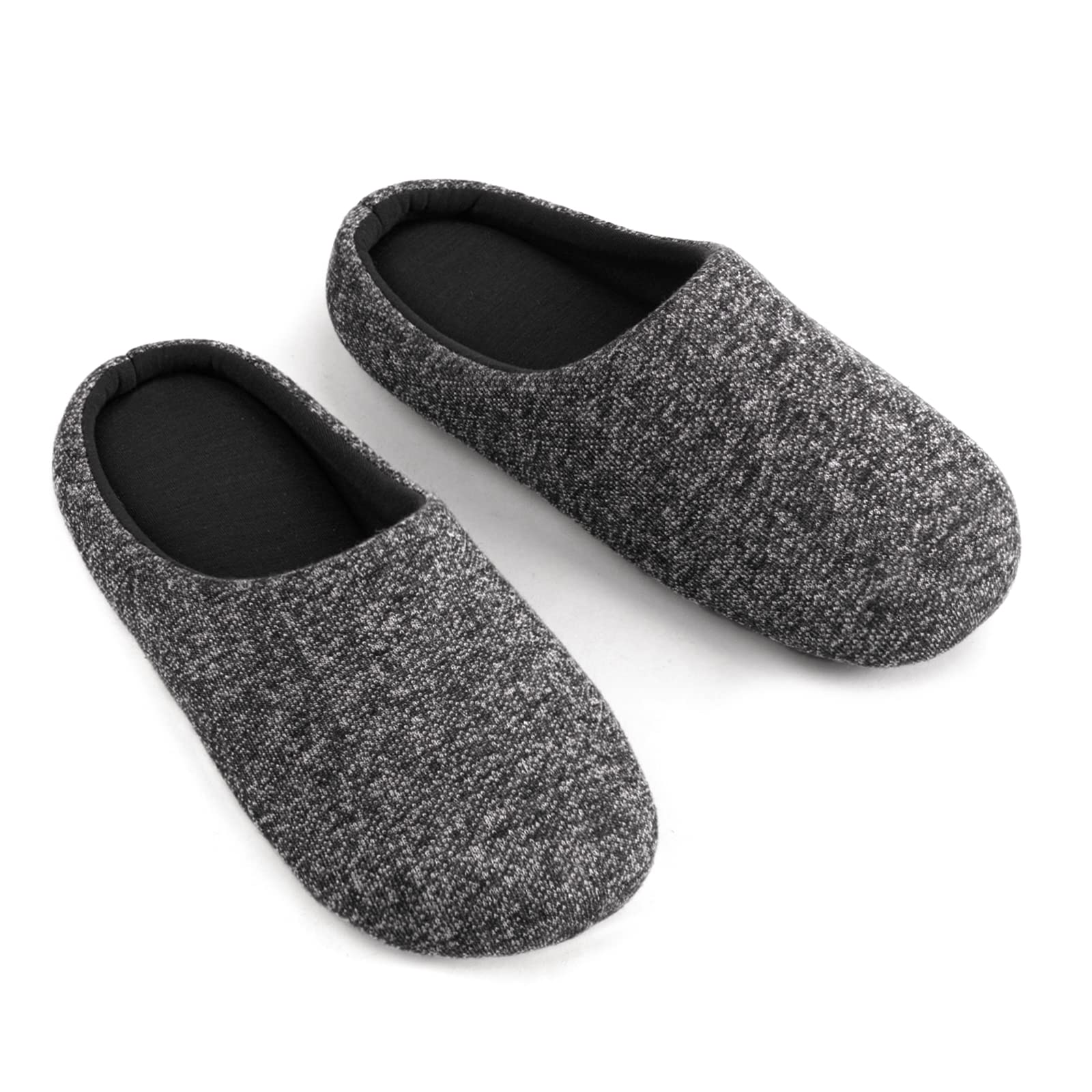 ULTRAIDEASMen's Comfort Knitted Cotton Slippers Washable Flat Closed Toe Ultra Lightweight Indoor Shoes with Non-Slip Sole