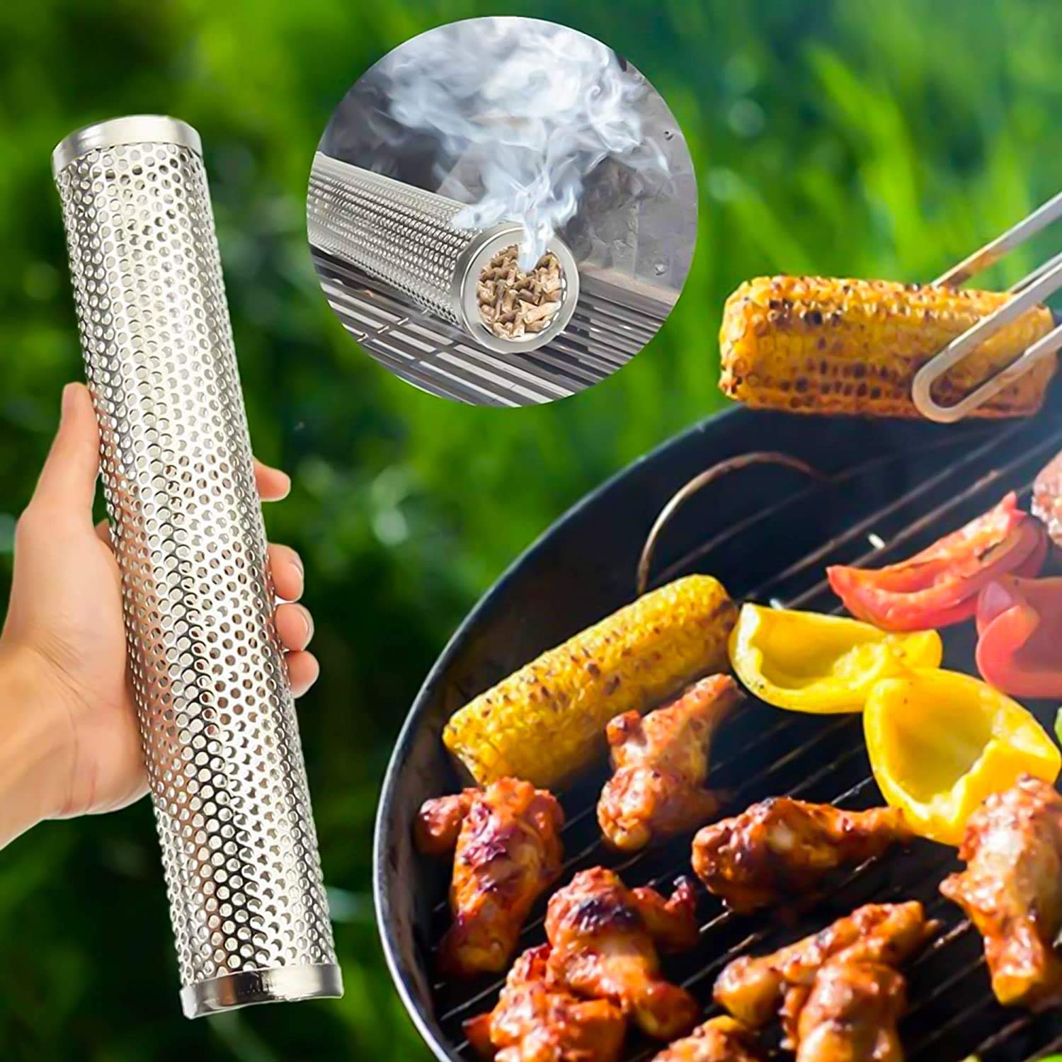 Barbecue - Tubo per affumicatura in acciaio inox 304, 30,5 cm, accessori per barbecue a gas e barbecue a carbone, scatola per affumicatura, pellet