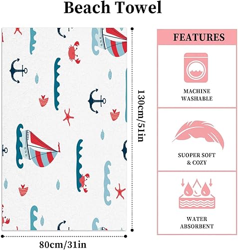 Miniatura 2 de SJJ Toalla de playa absorbente para niños, toallas de playa de microfibra para viajes, toalla de baño de secado rápido, toallas de piscina para