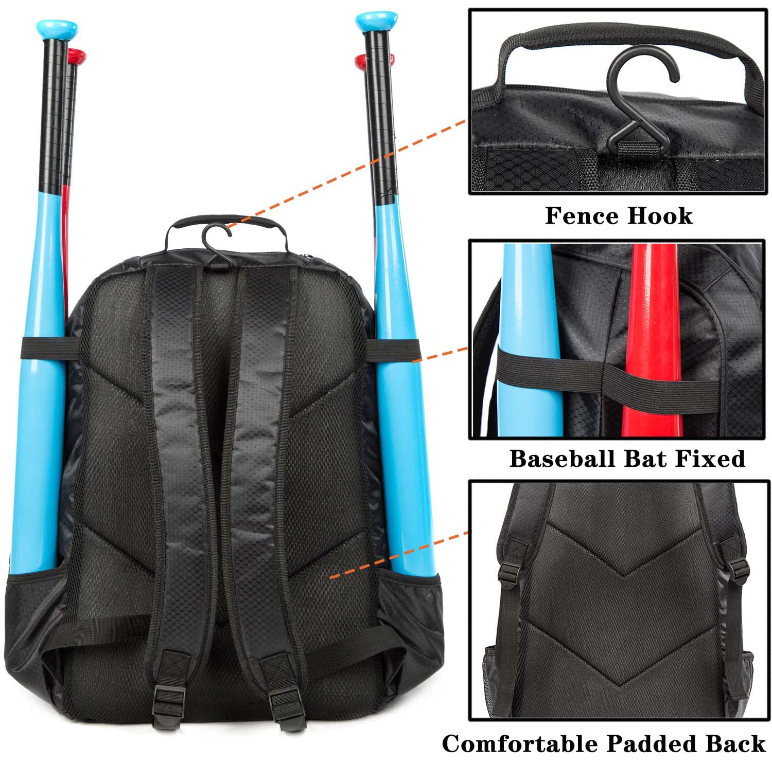 Sac de baseball pour adultes avec compartiment à chaussures, grande capacité pour 4 battes, casque, gants et crampons