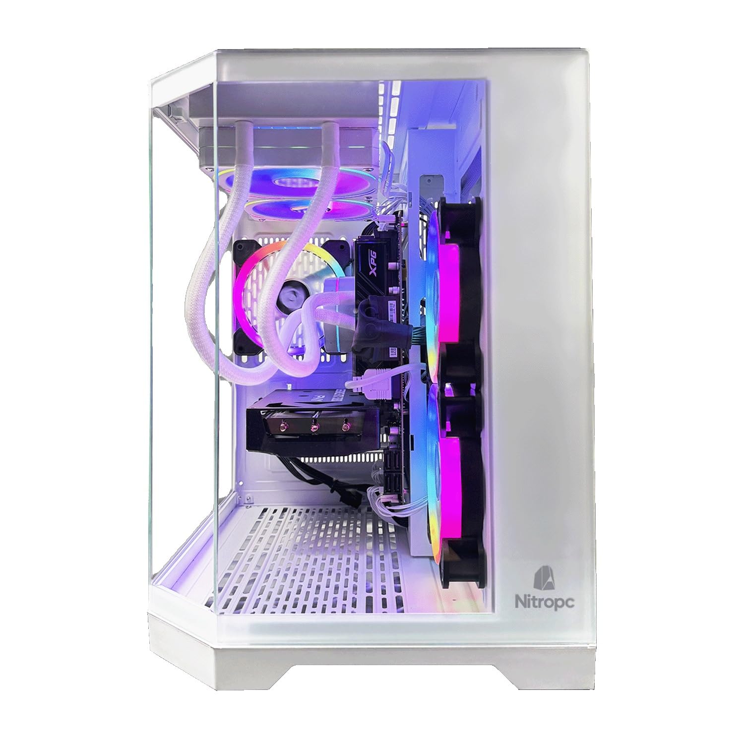 NitroPC - Pack Avanzado | PC Gaming Completo (Intel Core i5 14400F 4/8 4.7 GHz RTX 3050 8GB, RAM 16GB, M.2 1TB, Windows 11 Pro, RGB | WiFi,Monitor 24" Teclado ratón Auriculares) PC sobremesa (Blanco)