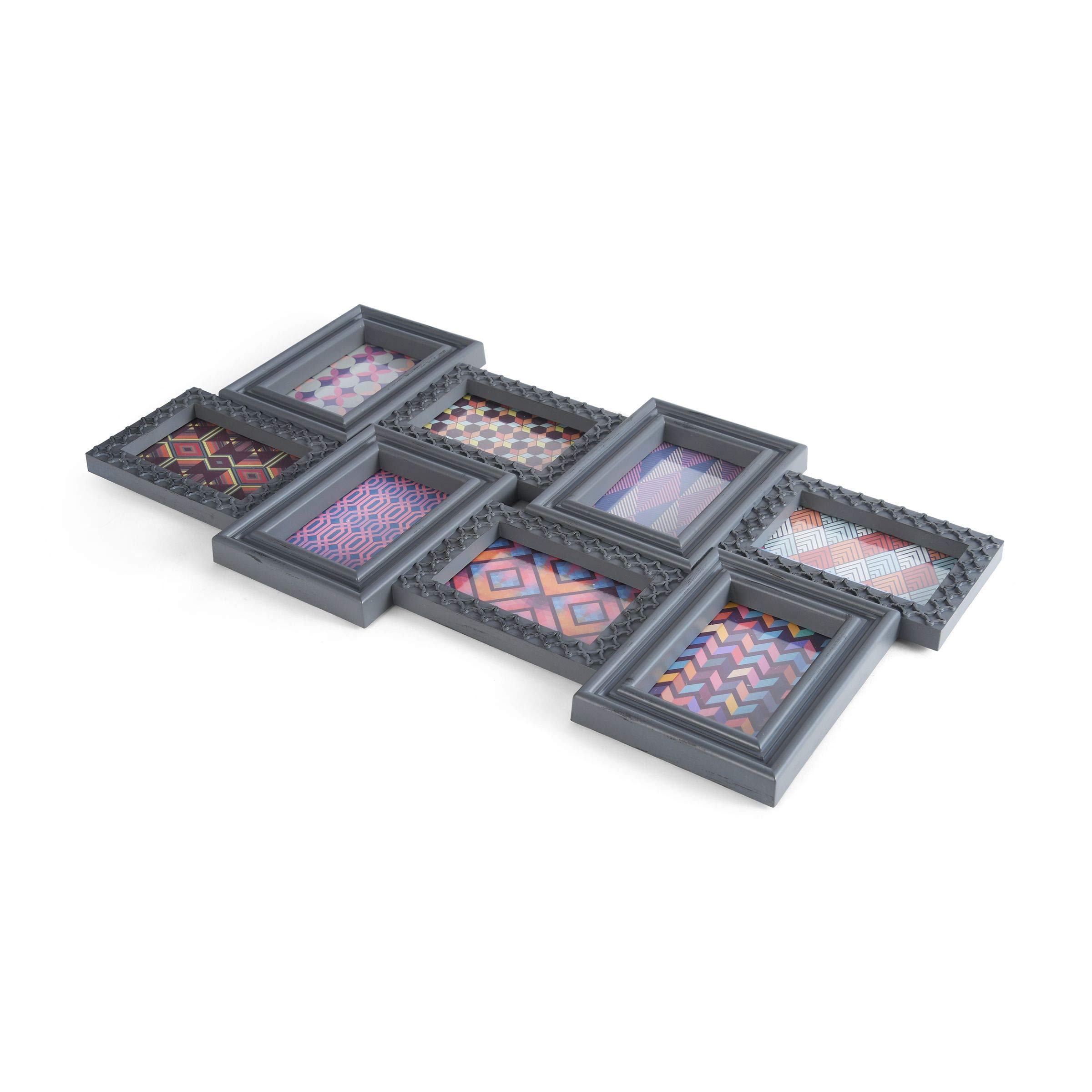 MELANNCO 8-Opening Wall Collage, Distressed Dark Gray