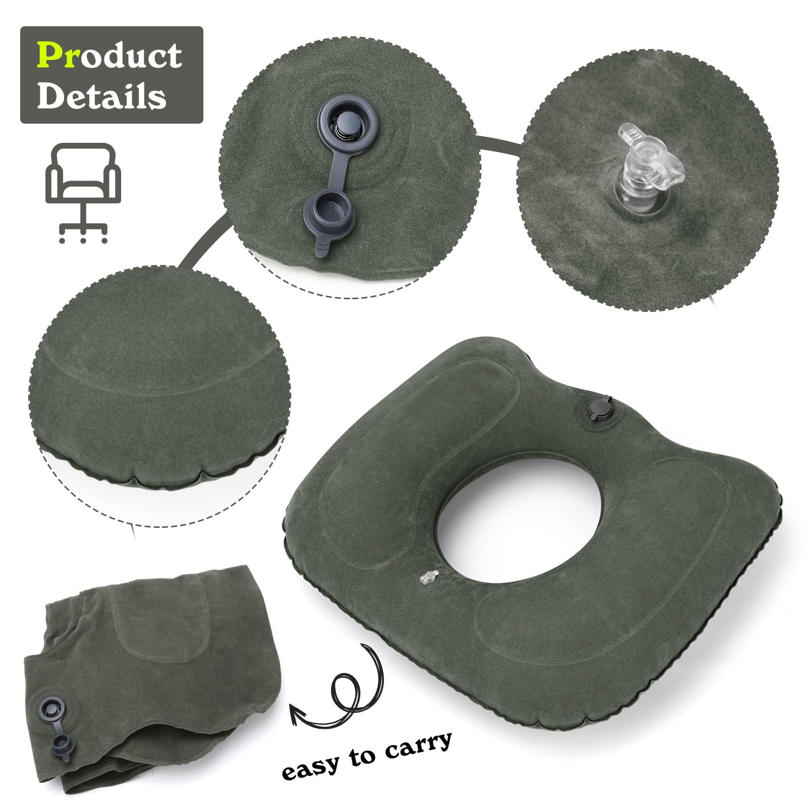 HCRXVV Coussin d'assise avec trou pour siège, gonflable, avec anneau de siège, coussin d'hémorroïdes, après l'accouchement, soulagement du coccyx, escarres HCRXVV Coussin d'assise avec trou pour siège, gonflable, avec anneau de siège, coussin d'hémorroïdes, après l'accouchement, soulagement du coccyx, escarres