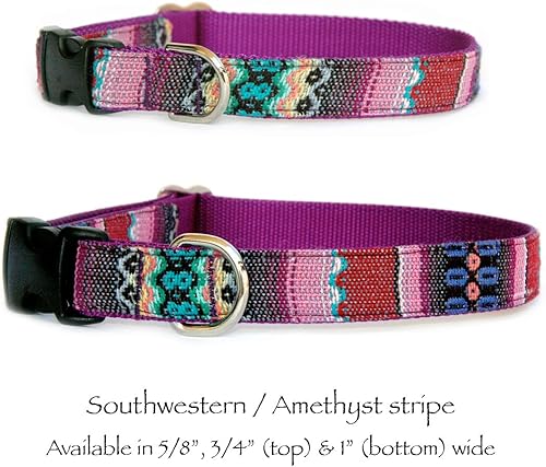 Miniatura 2 de Collar de perro de rayas brillantes del suroeste. Hecho a mano en Estados Unidos elección de color de rubí, esmeralda o amatista. Elegante collar