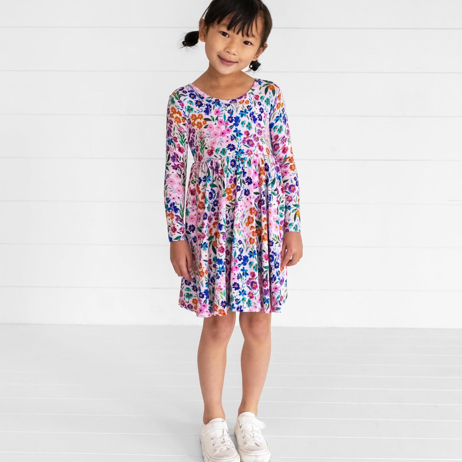 Little Sleepies Long Sleeve Twirl Dress for Girls - Viscose from Bamboo Toddler Dresses w/Pockets & Tagless Comfort