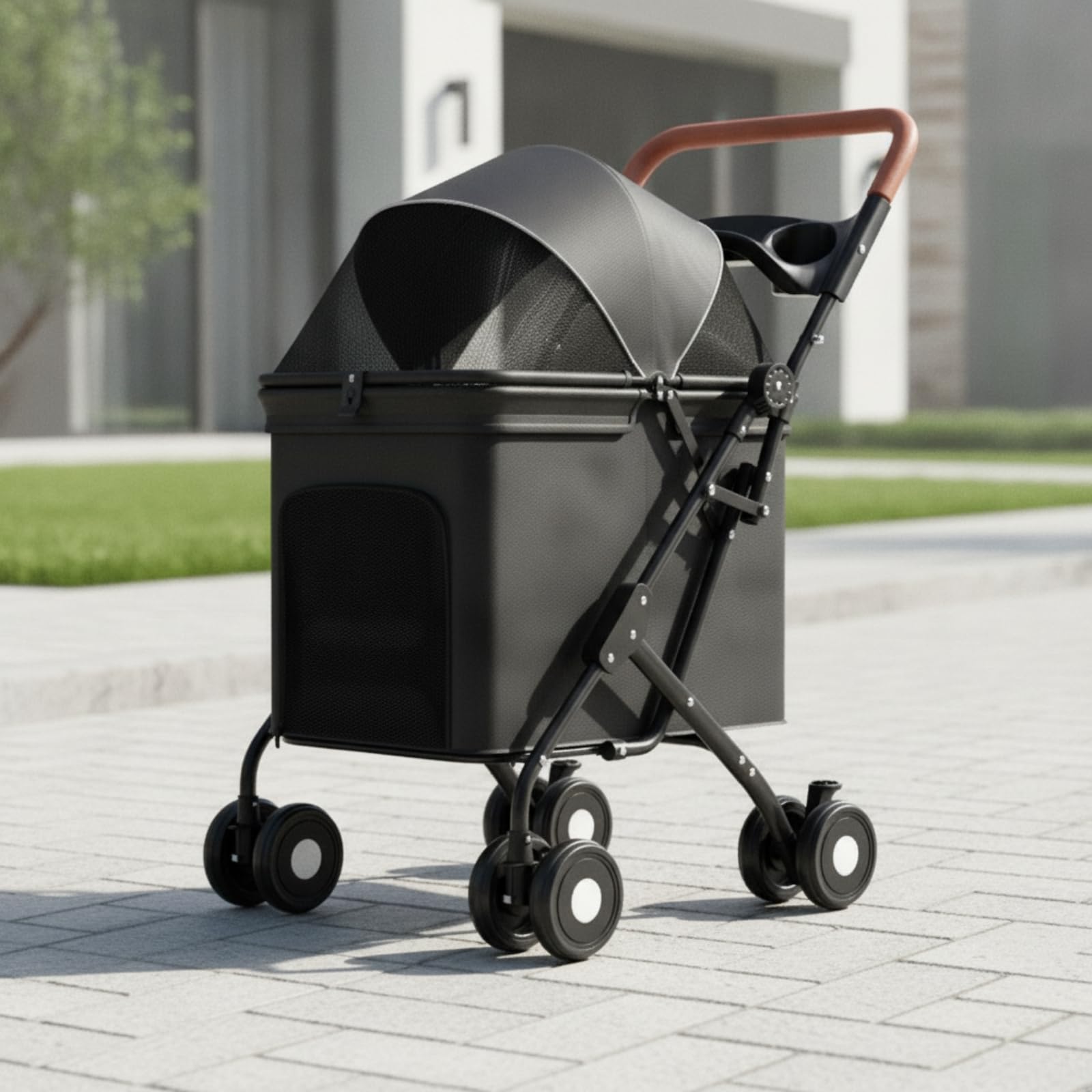 KESOTO Passeggino per Animali Carrozzina Cani Gatti Carrello Pet Trasportino con Chiusa Canopy in Rete Aerata Telaio Robusto in Acciaio al Carbonio Lino, Nero, color to 2, size to 2