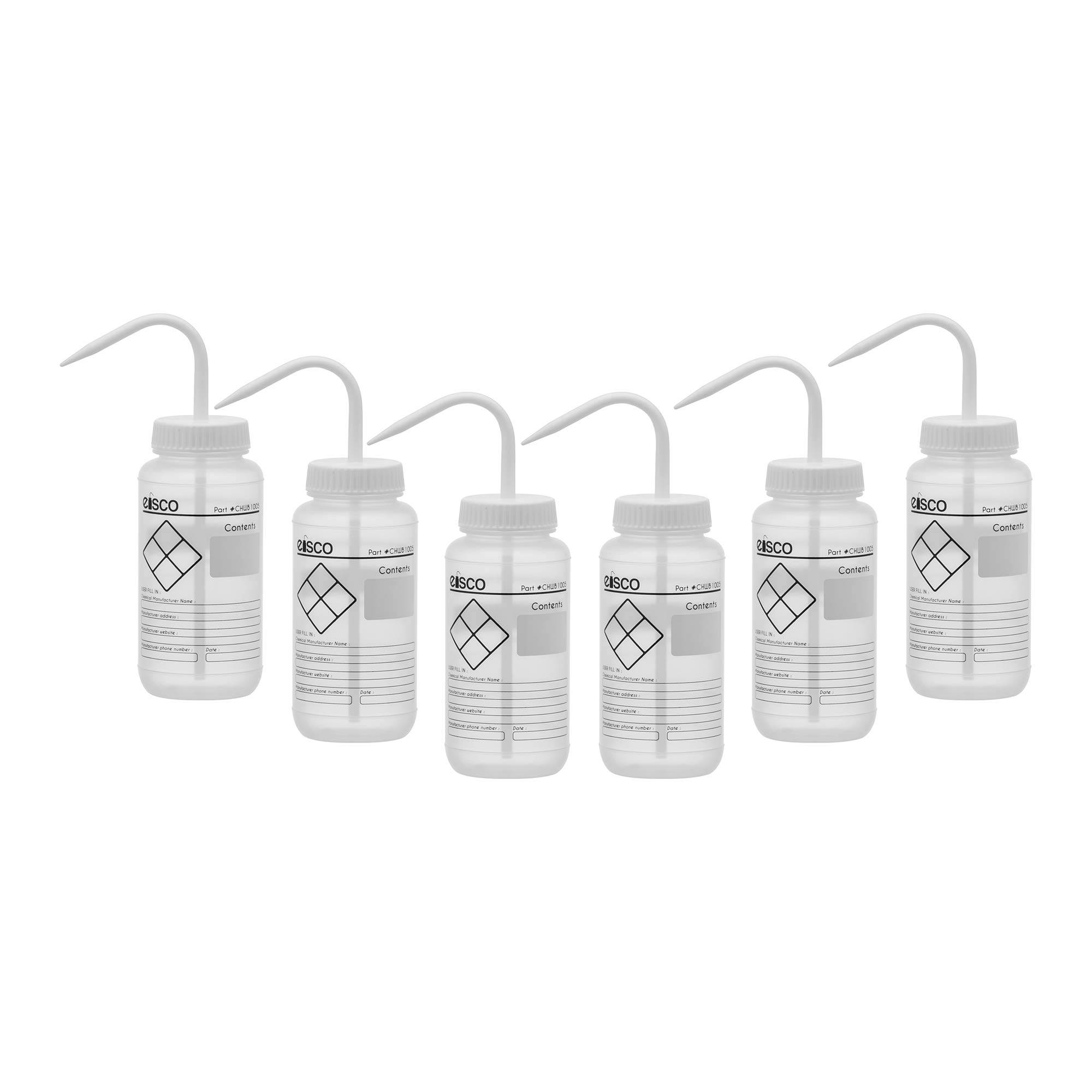6PK Chemical Wash Bottle, Blank Labels, 500ml - Wide Mouth, Self Venting, Low Density Polyethylene - Performance Plastics Labs