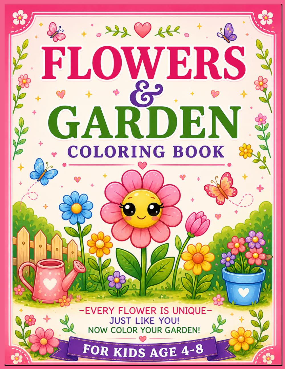 Flowers & Garden Coloring Book for Kids Ages 4-8: 50 Beautiful Floral Designs for Girls — Fun Nature Activity Coloring Pages for Children (Girls Favorites Coloring Series)