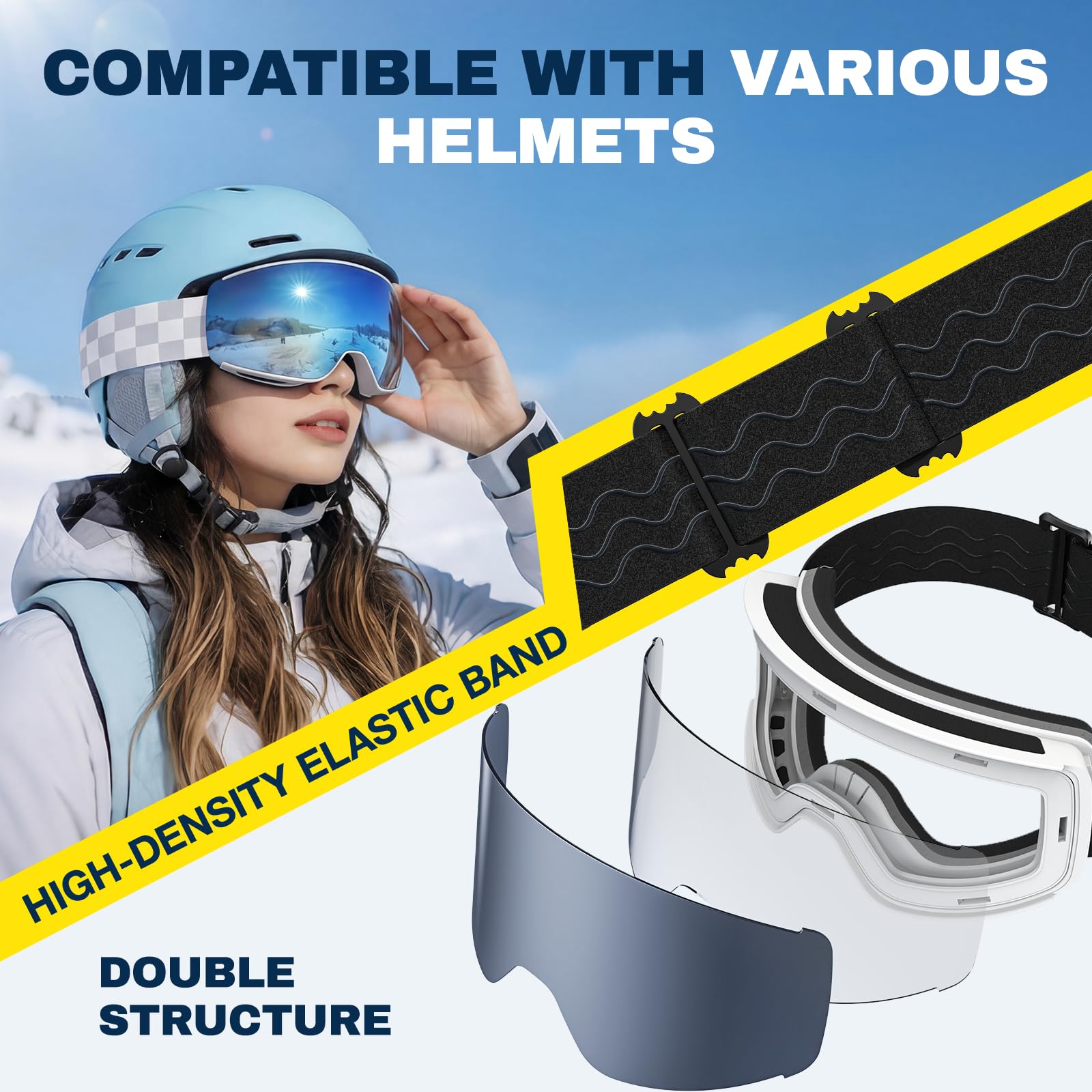 Kit de Lunettes de Ski Magnétique, avec 2 écran Détachable, Lunettes de Neige Torique Design, Anti-UV, Anti-buée, Coupe-Vent, Masques de Ski pour Homme & Femme