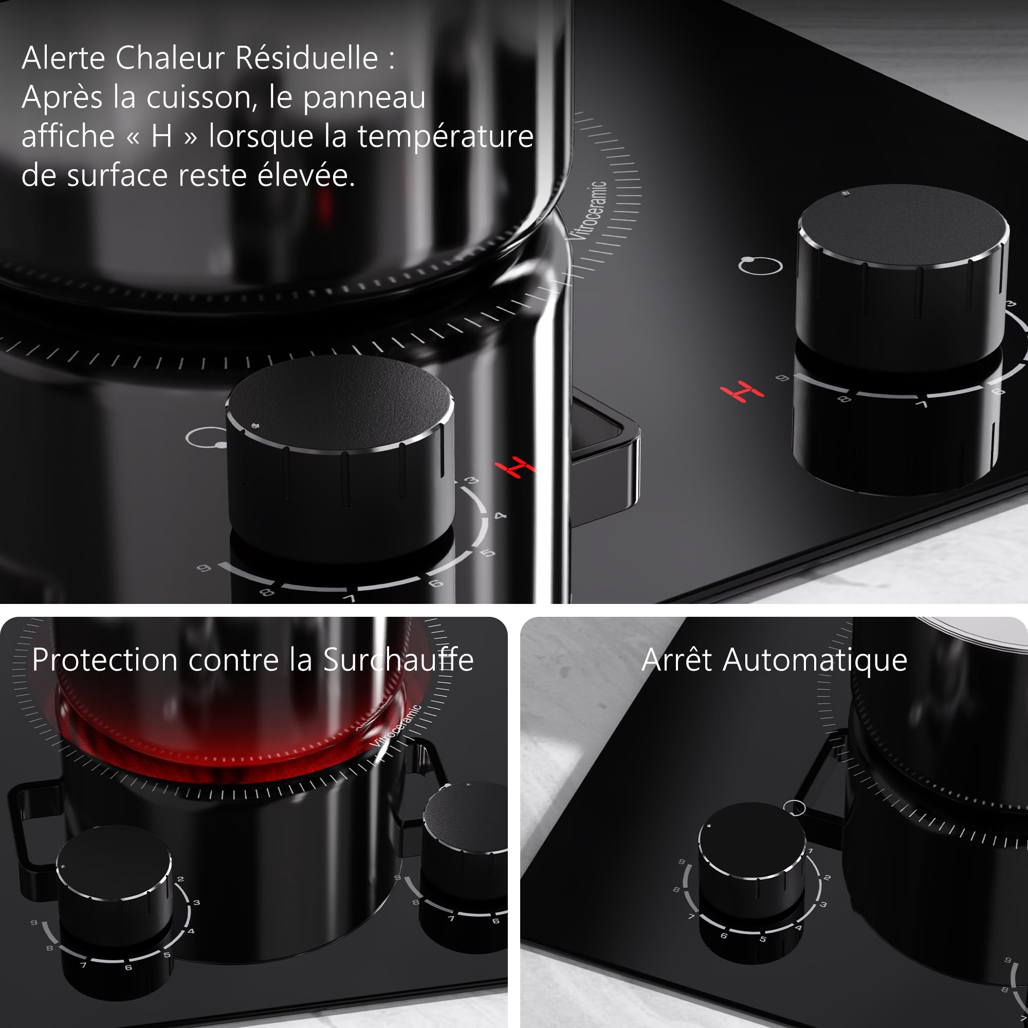 Plaque Vitrocéramique 2 Feux Encastrable 30CM, Table de Cuisson avec Minuterie et Verrouillage de Sécurité, 220V