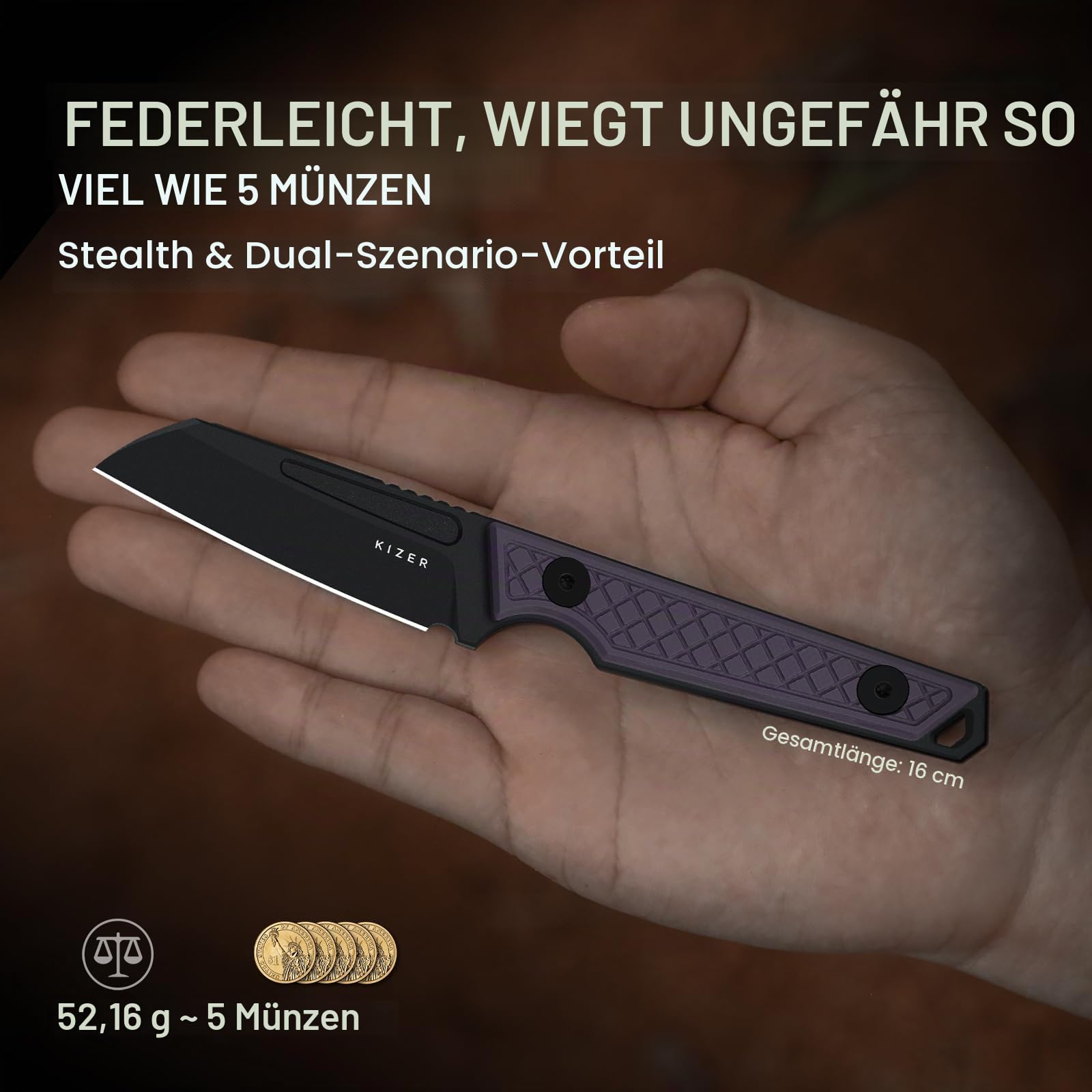 Kizer Phasmids Full Tang Outdoor Survival Messer mit G10 Griff, 1079A1