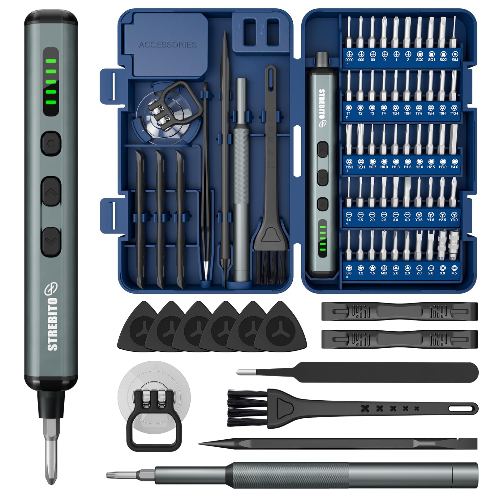 STREBITO 67 in 1 Electric Screwdriver Set, Electric Screwdriver Cordless | 50 S2 Magnetic Bits, 5 Torque Settings, 4 LED Lights, Mini Power Screwdriver Repair Tool Kit for Laptop, PC & Electronics