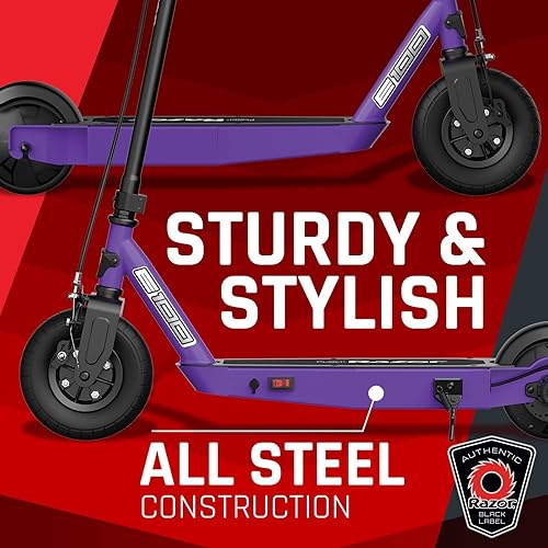 Vista 7 de Razor Black Label E100 Electric Scooter for Kids Age 8 and Up, 8" Pneumatic Front Tire, Power Core High-Torque Hub Motor, Up to 10 mph, All-Steel
