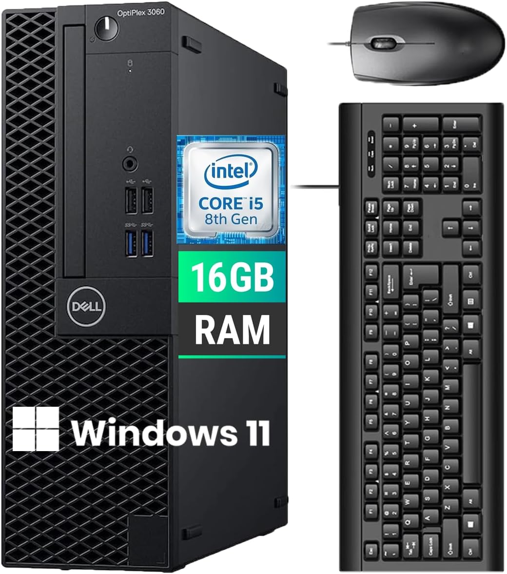 Dell OptiPlex 3060 SFF Desktop PC Computer, Intel Core i5-8400, 16GB RAM, 512GB SSD, Keyboard and Mouse, WiFi, Bluetooth, Windows 11 Pro (Renewed)