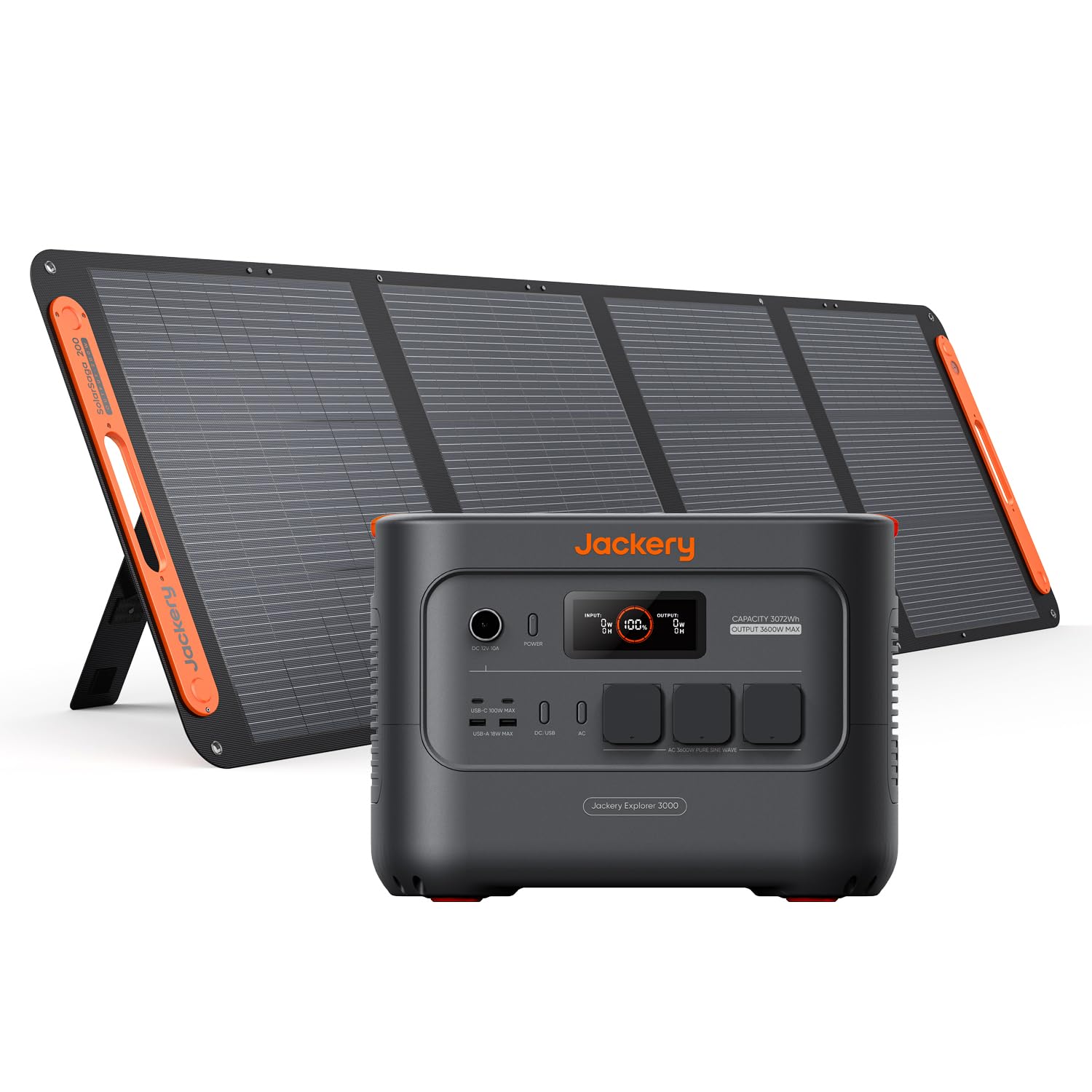 Jackery Explorer 3000 v2 Estación de Energía Portátil con 200W Panel Solar | 3072Wh/3600W LiFePo4 Batería, 1,8H Carga Rápida, 2 PD 100W, Generador Solar para Apagón, Acampada, RV, Hogar