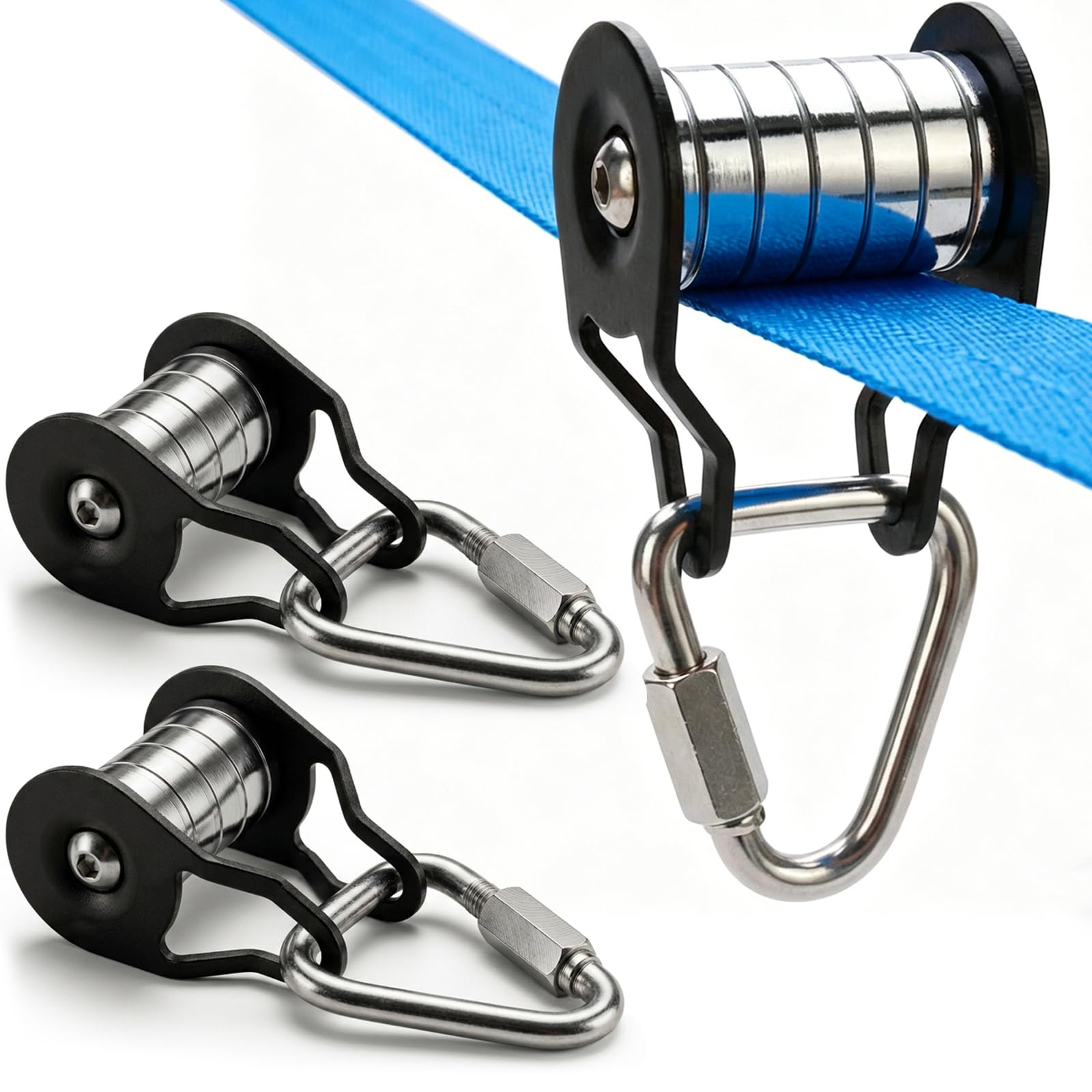 Seilrolle Slackline mit Karabiner, Slackline Seilrutsche Set, Slacklines Rolle Extrem Belastbar bis 100kg, Robuste Eisen-Gleitrolle für Indoor & Outdoor, Einfache Montage (2 PCS)