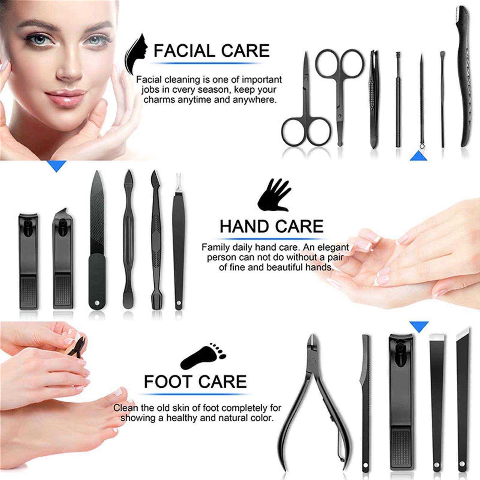 KLVN 8/10/15/18 szt. zestaw do manicure, obcinacz do paznokci ze stali nierdzewnej, zestaw obcinaczy do paznokci, pilnik do paznokci, nożyczki do manicure, zestaw narzędzi kosmetycznych (czerwony, 15