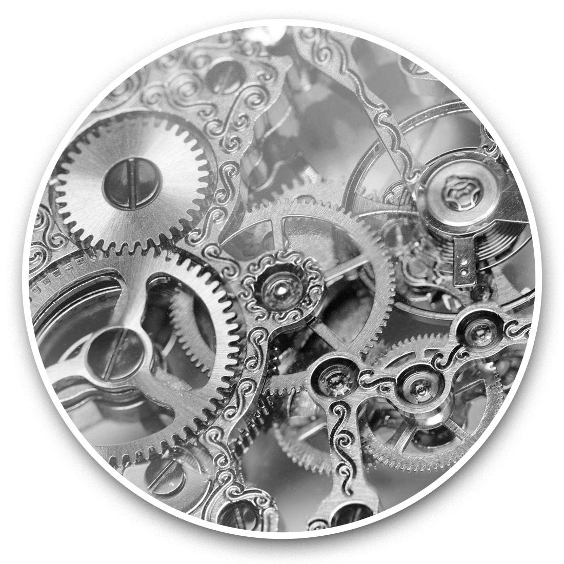 Destination Vinyl Ltd Bw Watch Mechanism Clock Cogs Gears 43718 2 X 7.5Cm Vinyl Stickers (Bw) - Watch Mechanism Clock Cogs Gears 43718