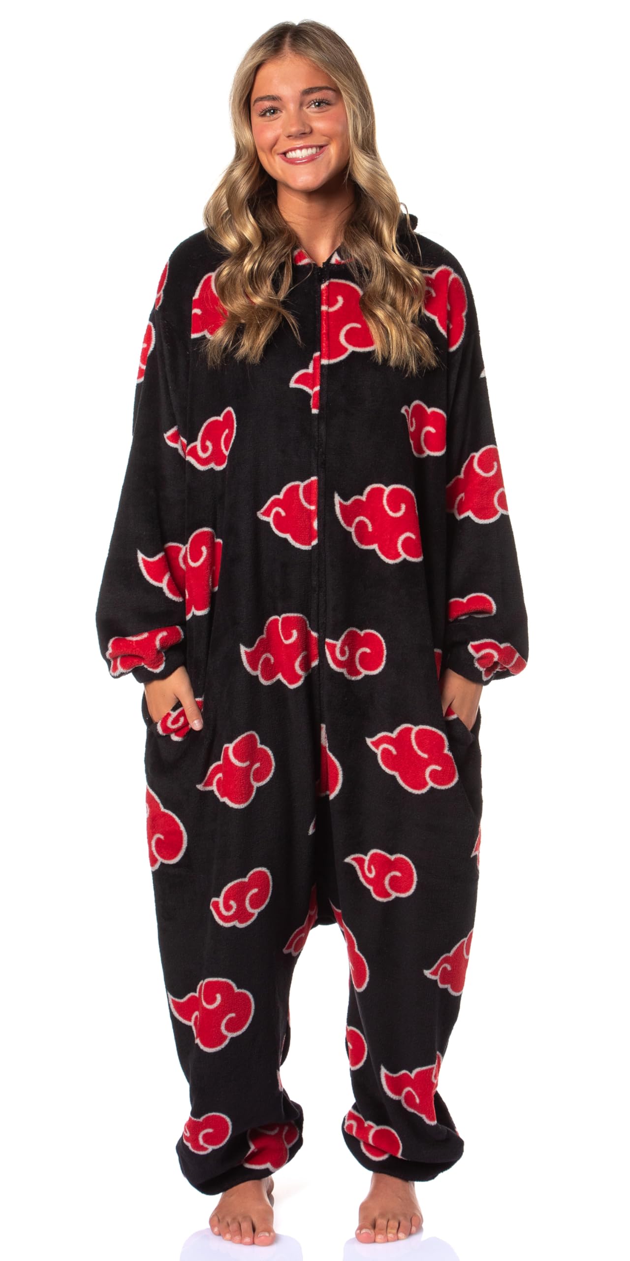 Bioworld Naruto Kigurumi Shippuden Akatsuki Nubes Rojas Anime Adulto Disfraz de pijama de una pieza para hombres y mujeres