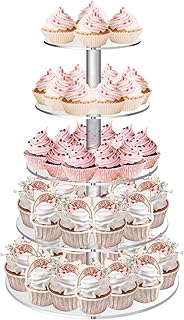 5 tier Clear Cupcake Stand,Round Acrylic Cupcake Display Stand Dessert Tower Pastry Stand for Wedding Birthday Theme Part...